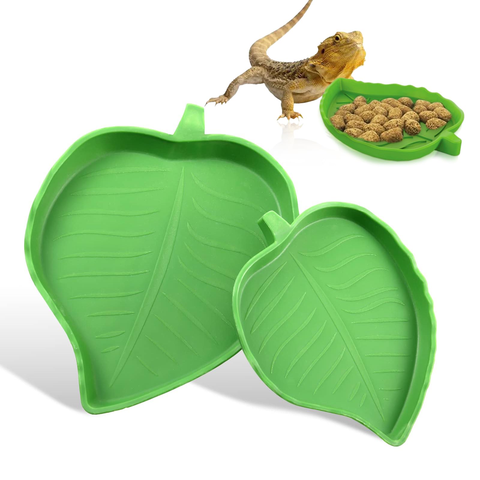 Hi.FANCY Leaf-Shaped Reptile Feeding Dish - 2 Sizes for Tortoises, Lizards, Hamsters & Snakes | Durable Plastic, Easy to Clean | Perfect for Terrariums, Habitats & Pet Feeding Stations