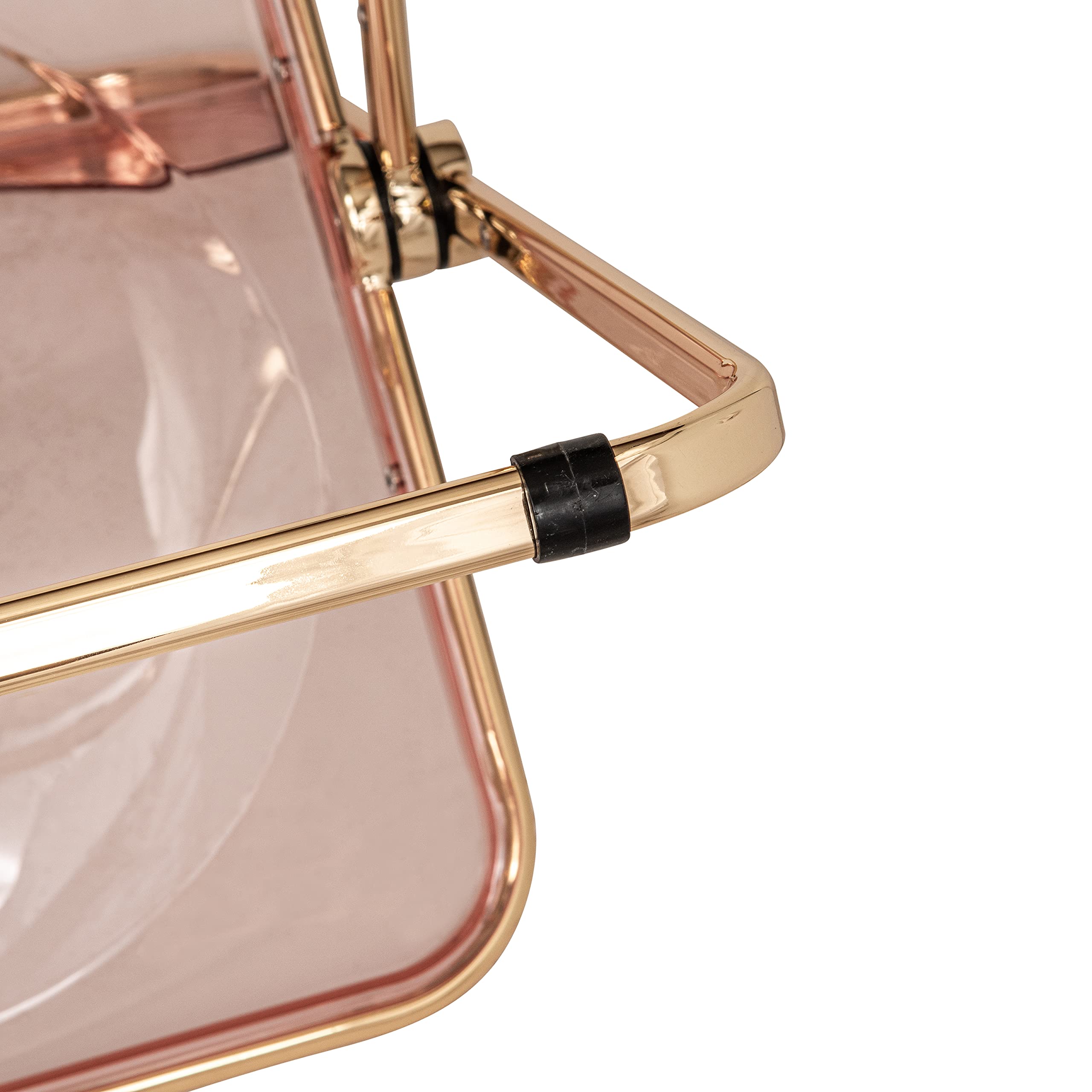 LeisureMod Lawrence Modern Transparent Acrylic Folding Chairs with Gold Metal Frame - Set of 2 Rose Pink - Perfect for Patio, Garden, Poolside & Indoor Events