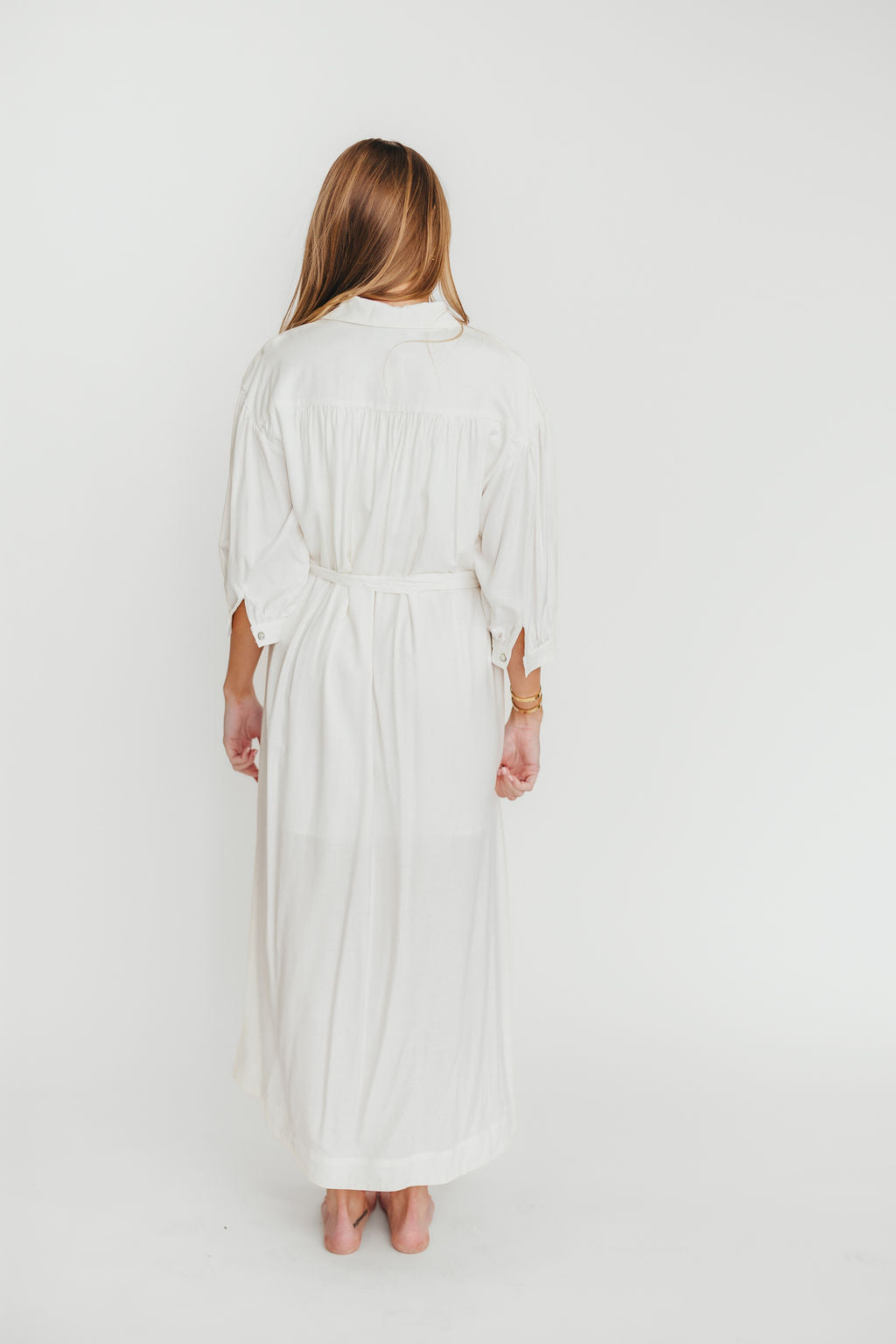 Evelyn Midi Shirt Dress in Off White - Nursing Friendly Maternity Dress for Women | Comfortable Breastfeeding Clothes for Work, Date Night & Everyday Wear