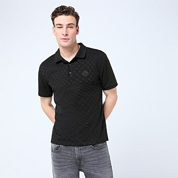 Porsche Heritage Men's Jacquard Polo Shirt - Premium Cotton Knit Golf & Casual Wear for Business & Leisure