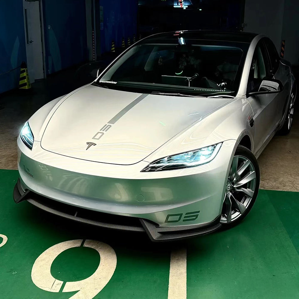 High-Performance Front Lip Spoiler for Tesla Model 3 Highland 2024 - Carbon Fiber Design, Enhanced Aerodynamics & Sporty Look - Perfect for Street Racing & Car Shows