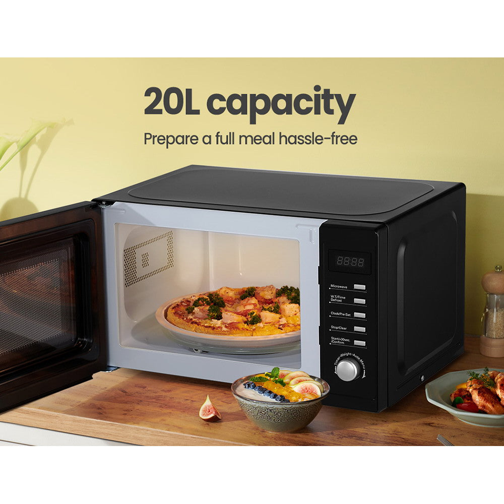 Comfee 20L 700W Black Microwave Oven for Kitchen - Compact Countertop Microwave with 10 Power Levels, Child Lock & Auto Menu - Perfect for Small Spaces, Dorms, Offices & Home Cooking