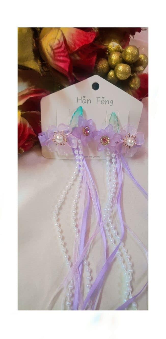 Krishna Universe Pari Glitter Pearl & Ribbon Hair Clips for Girls – Stylish Boutique Hair Accessories for Parties, Weddings & Everyday Wear