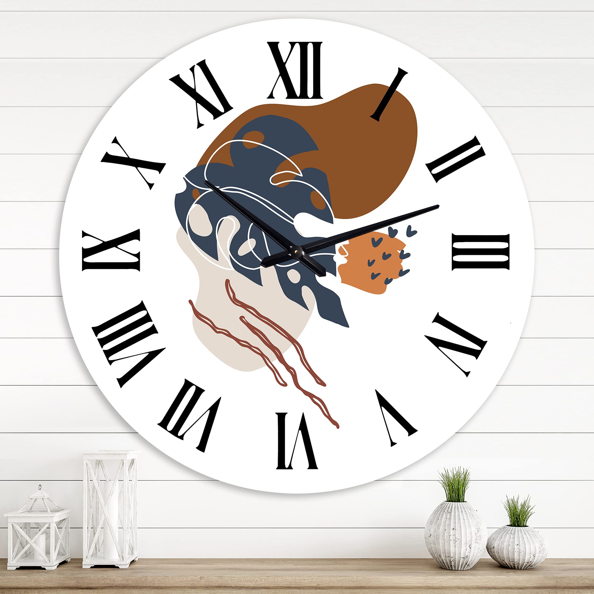 DesignQ Modern Wall Clock - Large Abstract Floral & Botanical Wall Art for Home Decor | Perfect for Living Room, Bedroom, Office | Silent Non-Ticking Clock