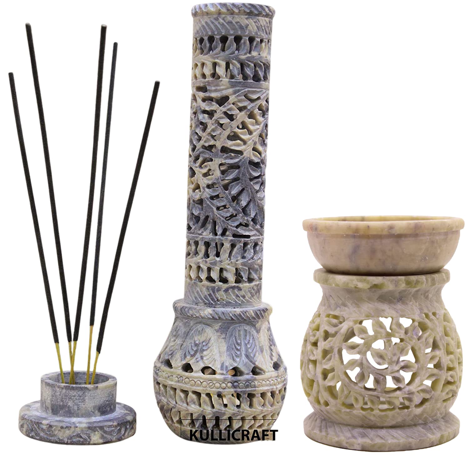 Marble Soapstone Incense Stick Holder & Candle Burner - Aroma Diffuser for Essential Oils & Tea Lights | Home Meditation, Yoga Studio Decor, Spa Relaxation Gift