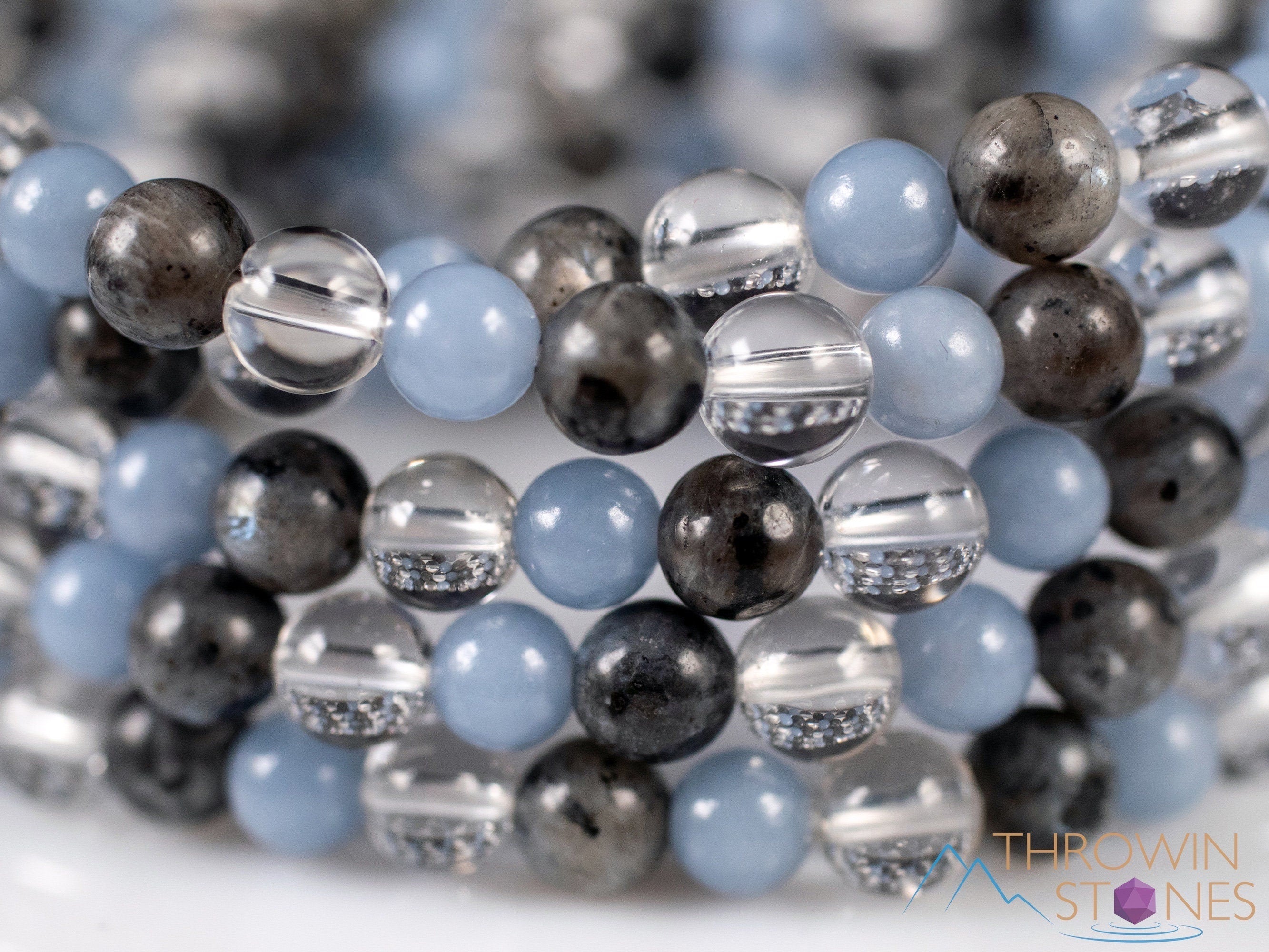 Angelite, Clear Quartz & Labradorite Crystal Bracelet - Round Beads Handmade Healing Jewelry for Stress Relief & Positive Energy | Meditation, Yoga, Spiritual Gifts