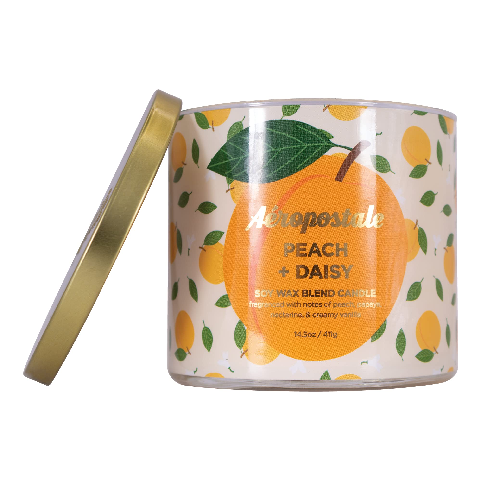 Aeropostale Peach & Daisy Scented Soy Candle - Long-Lasting, Natural Fragrance for Home, Office, and Relaxation