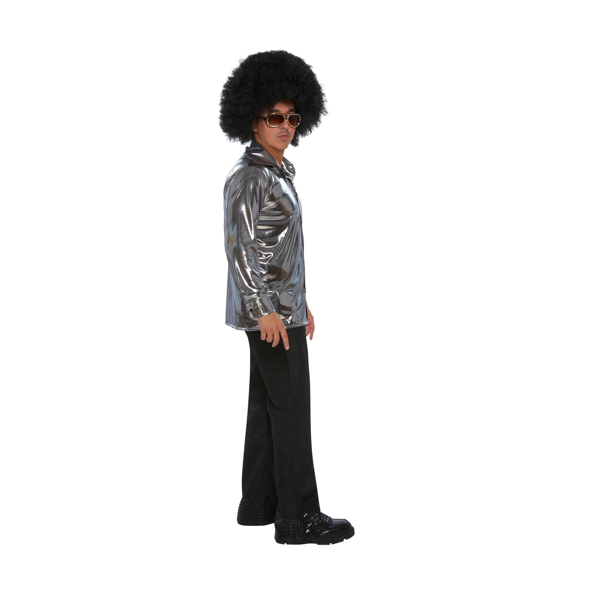 Vintage 70s Disco Silver Shirt for Men & Women - Retro Party Costume, Clubwear & Halloween Outfit - Perfect for Themed Parties, Dance Events & 70s Costume Nights