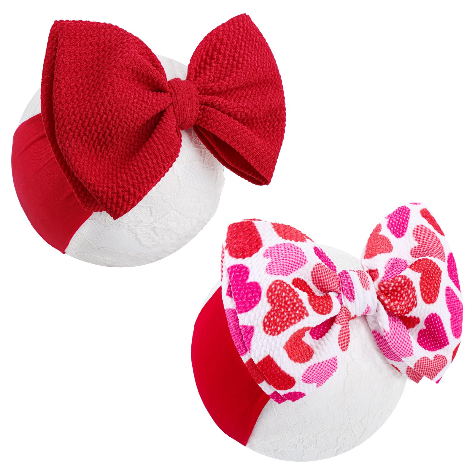 Valentine's Day Red Nylon Heart Headbands for Baby Girls - Handmade Hair Bows for Newborns, Toddlers & Infants - Perfect for Valentine's Gifts, Photo Shoots & Special Occasions