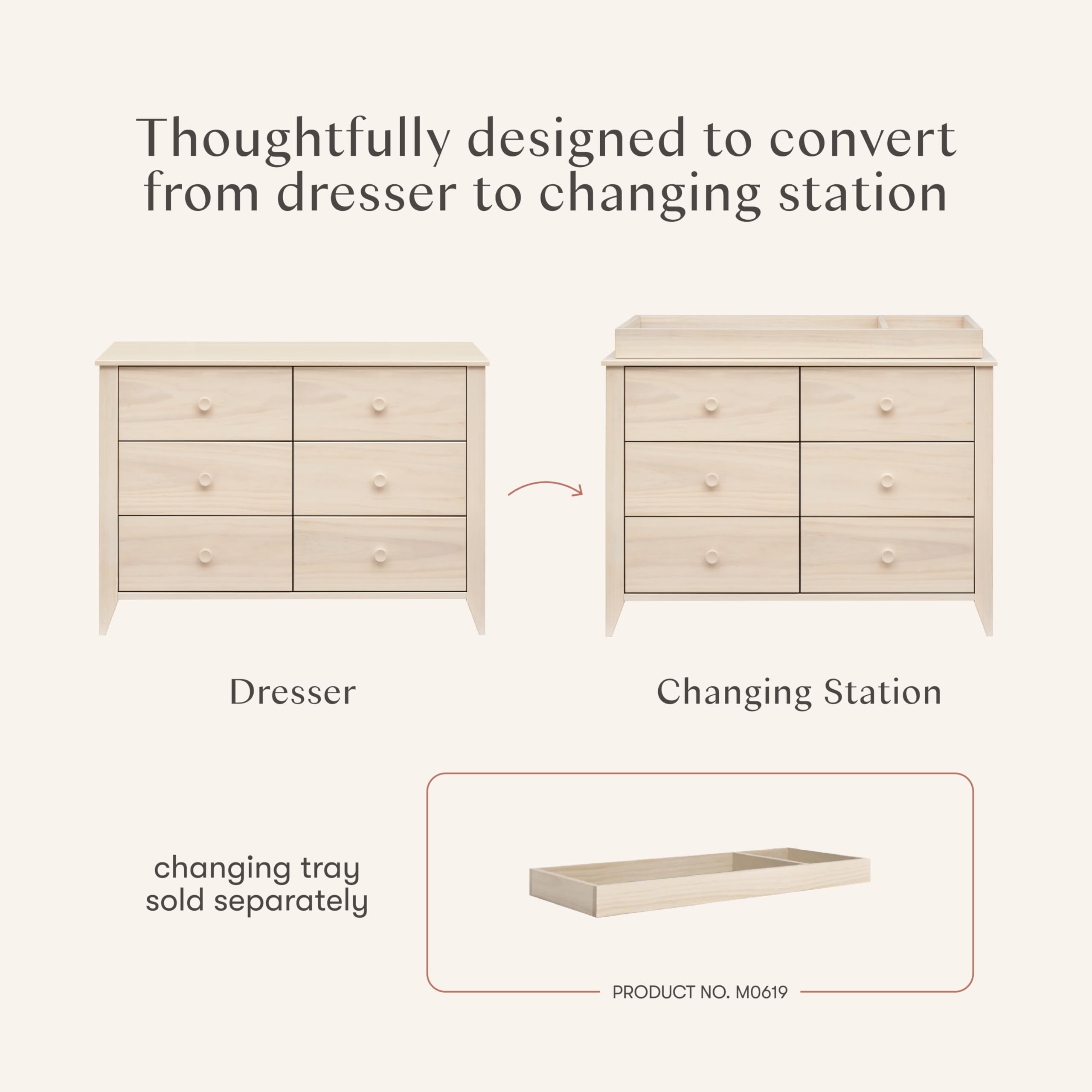 Babyletto Sprout 6-Drawer Kids Dresser - Nursery & Bedroom Storage Furniture - GREENGUARD Gold Certified Wood Dresser for Boys & Girls - Washed Natural Finish - Perfect for Baby Room Organization & Living Room Storage