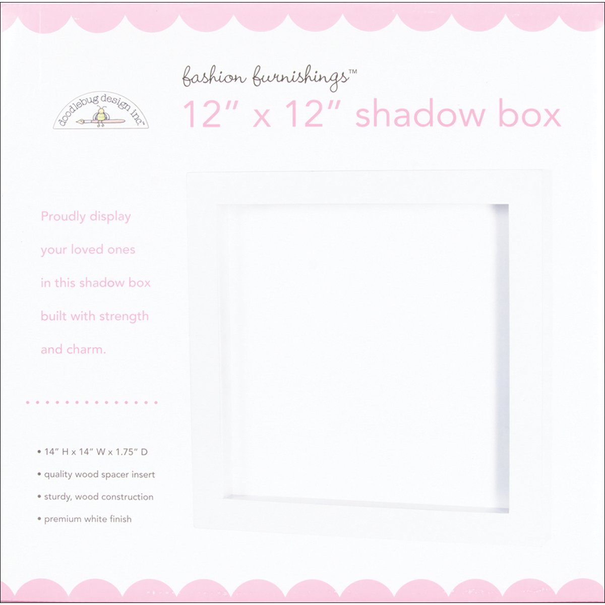 DOODLEBUG 12x12 Inch White Shadow Box with Acrylic Glass - Elegant Wall Display for Photos, Artwork, and Memorabilia - Perfect for Home Decor, Office, and Gift Giving