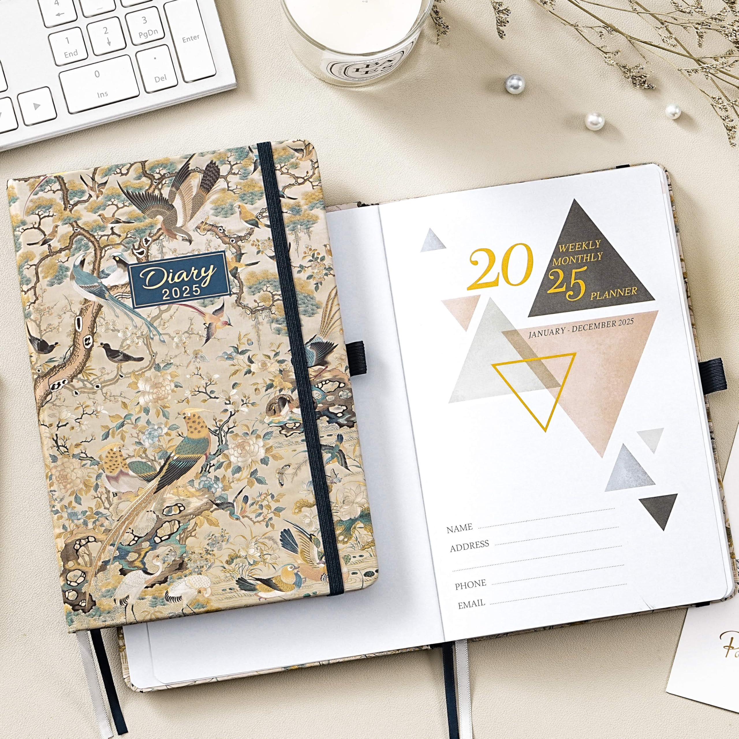 2025 Planner - A5 Weekly & Monthly Diary 2025 with January to December Calendar, Notes Section & Mission Board | Elegant Hardcover Work Planner with Elastic Closure & Back Pocket | Perfect for Office, School, Business Planning & Personal Organization