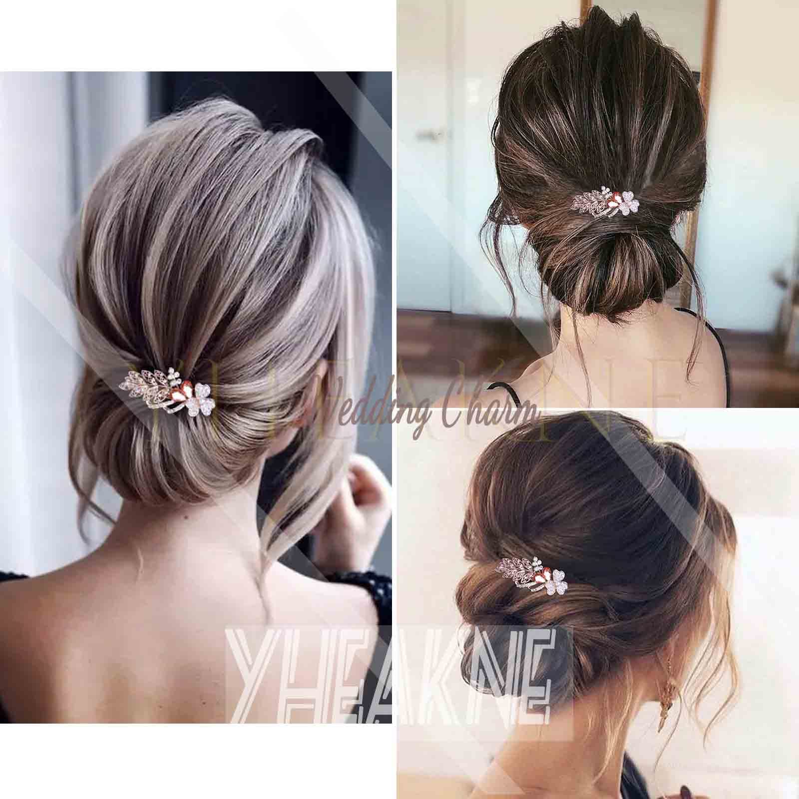 Sparkling Gold Rhinestone Crystal Wedding Hair Clip - Elegant Bridal Hair Accessories for Women & Girls | Perfect for Weddings, Prom, Parties & Special Occasions (Red)