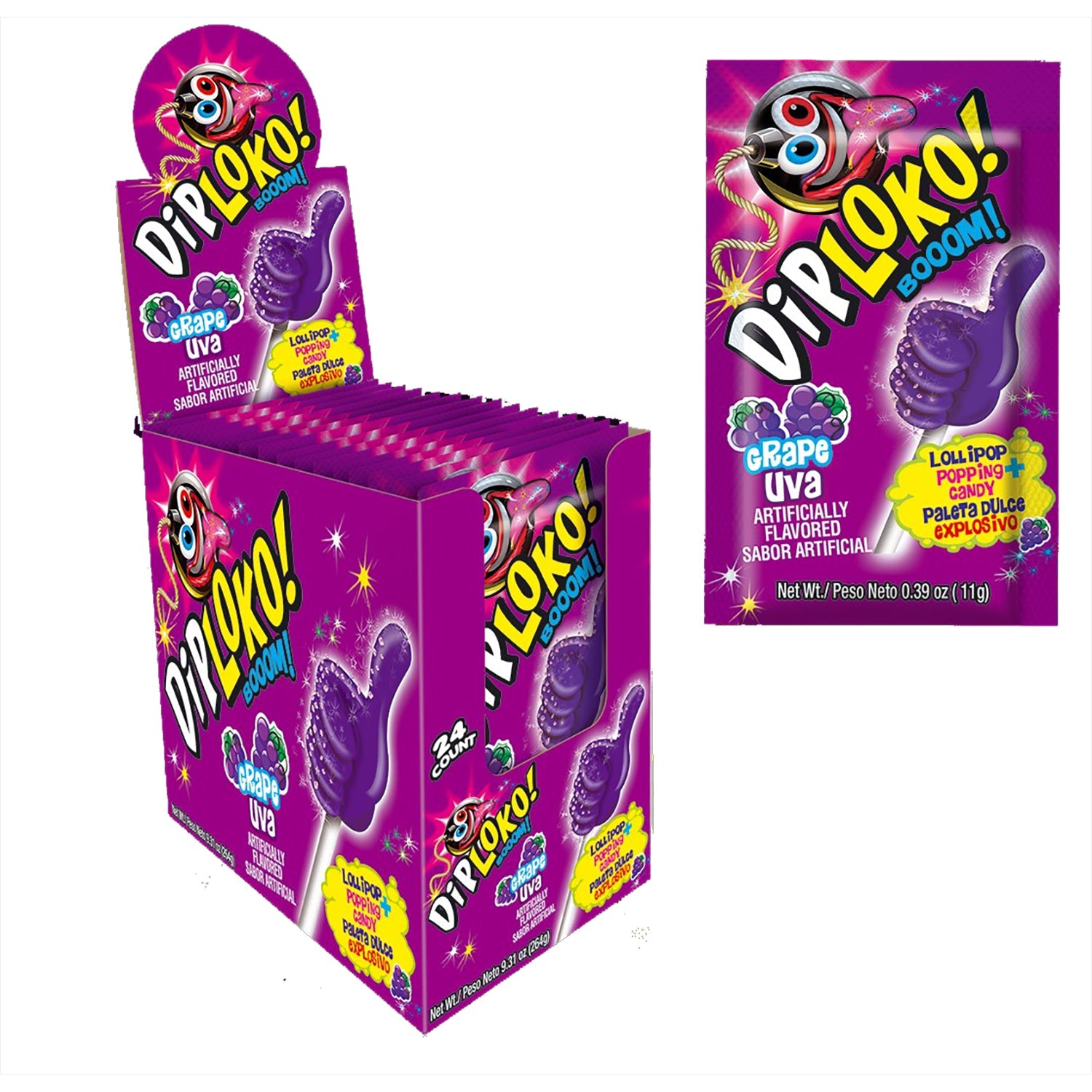 DipLoko! Boom Grape Flavored Candy - 24 Count Box | Perfect for Parties, Gifts & Snacking
