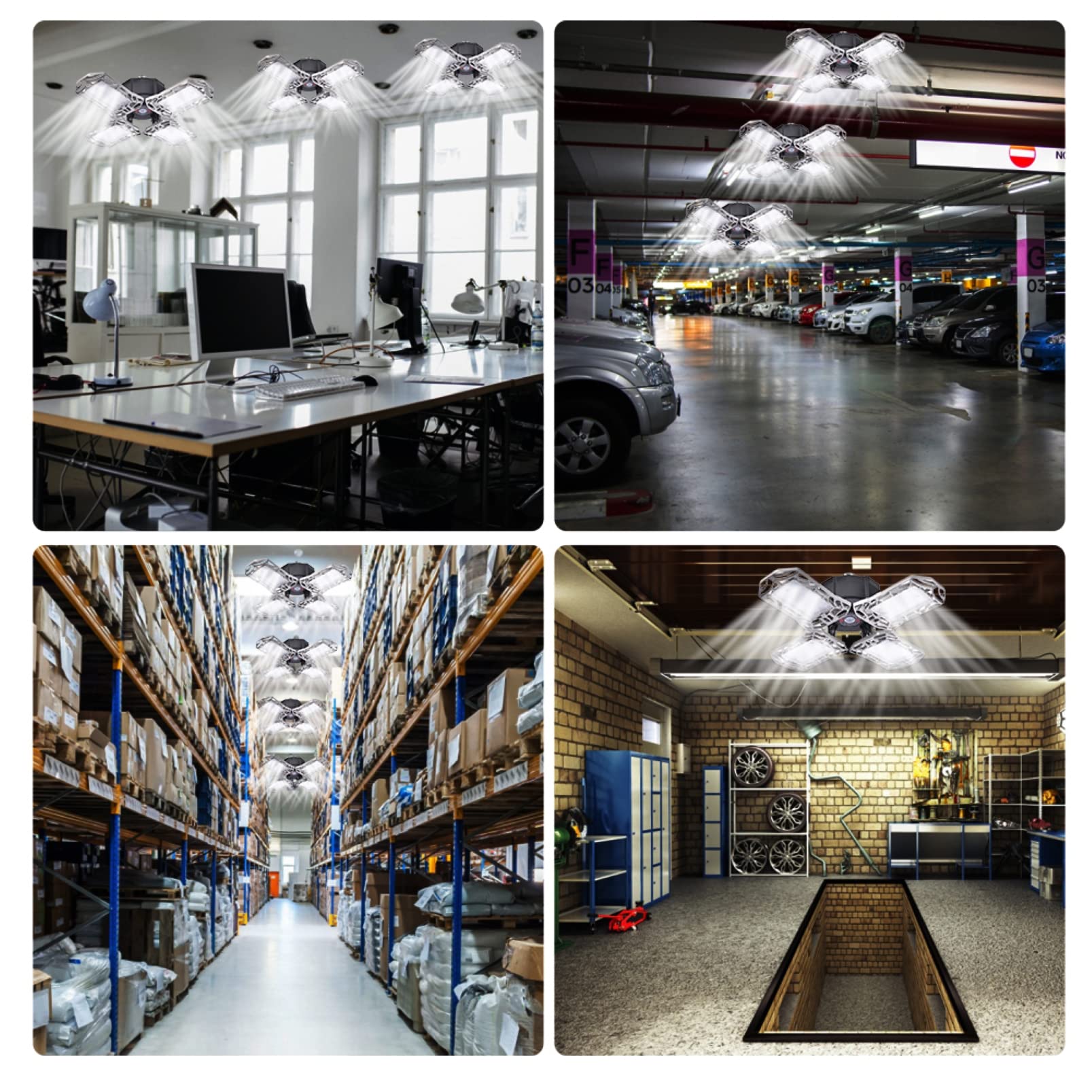 120 LED Garage Light, Foldable Radar Motion Sensor Ceiling Light, 12000LM 6500K Cool White, 4 Adjustable Panels, 85-265V, 6 Pack - Perfect for Warehouse, Workshop, Basement, and Garage Lighting