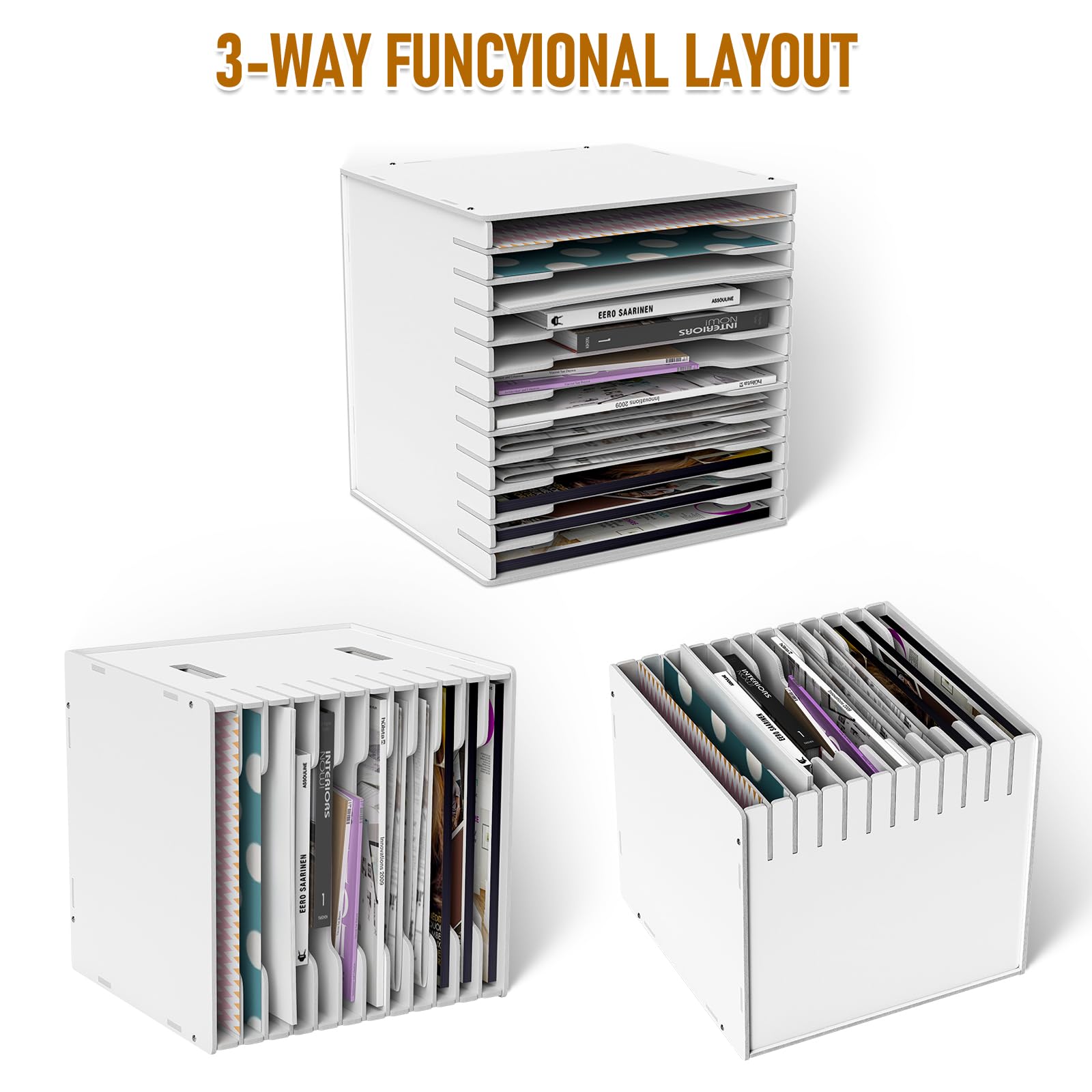 12x12 Scrapbook Paper Organizer - Adjustable 12-Slot Desktop Shelf with Letter Tray, White Paper Storage Rack for Home Office & Craft Room - Perfect for Organizing Scrapbooking Supplies, Office Files, and Stationery