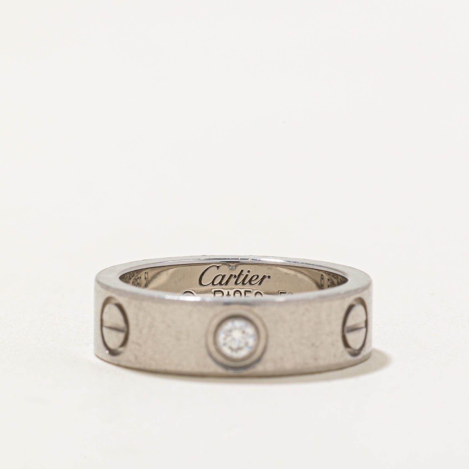 Cartier Love Ring in Platinum with 0.02 ct Diamond - Size 5.75 | Luxury Wedding Band, Anniversary Gift for Her, Romantic Jewelry for Special Occasions