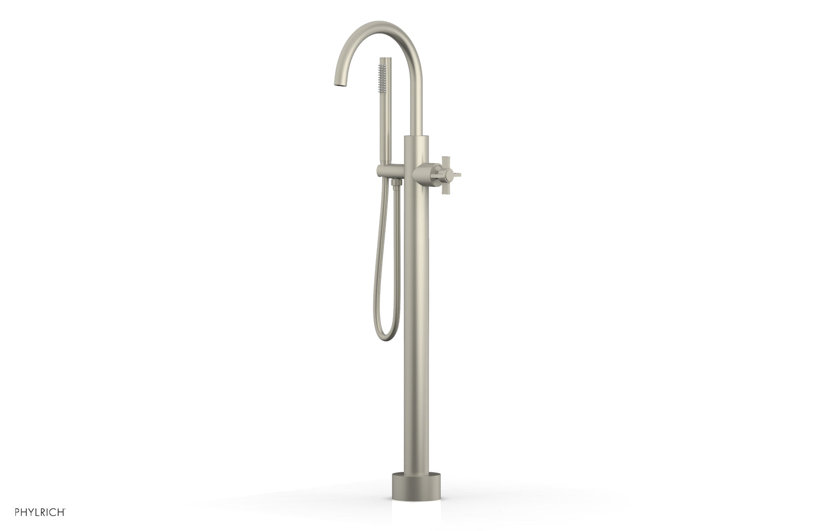 Premium Tall Floor Mount Tub Filler with Cross Handle & Hand Shower - D1324401 - Ideal for Modern Bathrooms, Spa-Like Showers, and Luxury Bathing Experiences