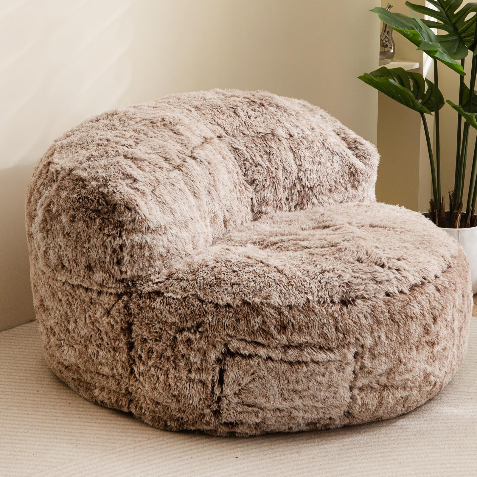 BYBYME Giant Faux Fur Bean Bag Chair - Large Bean Bag Couch with Filler for Adults, Oversized Lazy Sofa Accent Chair with Pocket - Perfect for Living Room, Bedroom, Game Room & Movie Nights