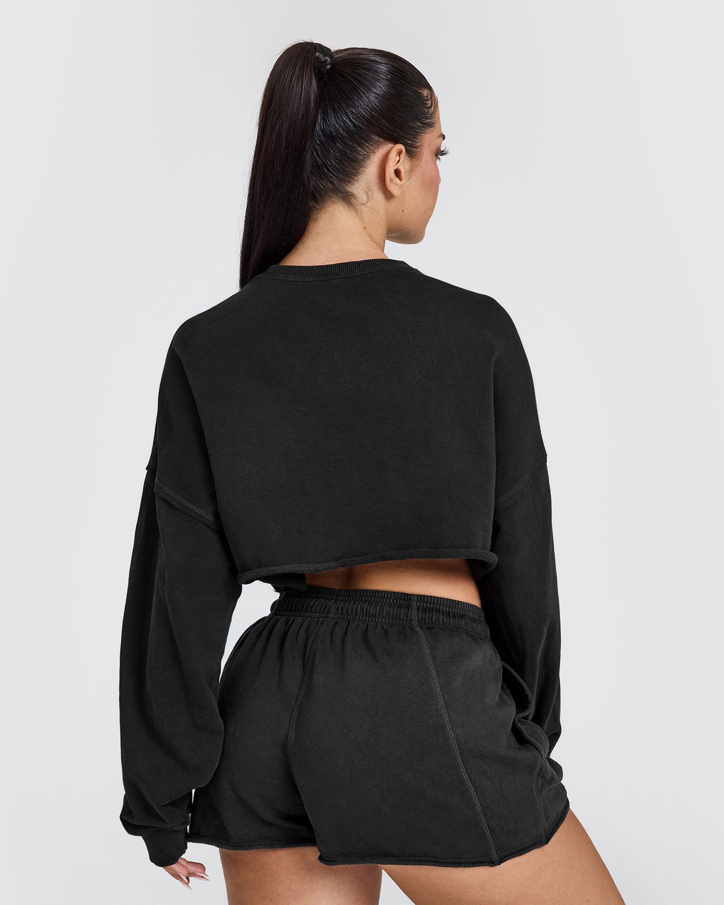 Raw Lounge Crop Sweatshirt with Graphic Print | Washed Black | Casual Streetwear for Women | Perfect for Everyday Wear & Weekend Outings
