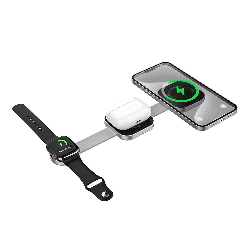 PowerMax Trio Foldable 3-in-1 Wireless Charger for iPhone, Samsung & AirPods - Fast Charging Stand for Home, Office & Travel