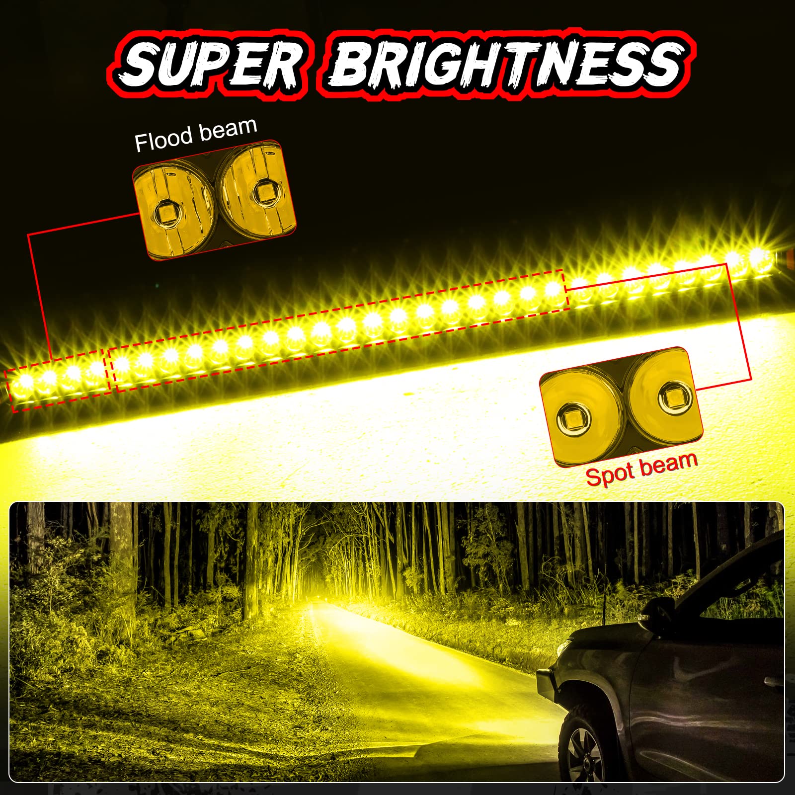 30 Inch 150W Amber Single Row LED Light Bar - Super Bright Slim Off-Road Driving Light with Wiring Harness - Waterproof Fog Lights for Trucks, SUVs, ATVs, UTVs & Boats - Perfect for Night Off-Roading, Camping & Emergency Lighting