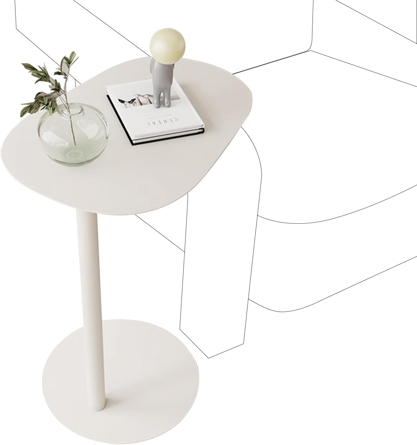 Modern Metal C-Shaped End Table - Slim Sofa Side Table with Snack Tray for Couch, Living Room, Dining Room, Cafe & Balcony | Perfect for TV Snacking, Reading & Small Space Decor