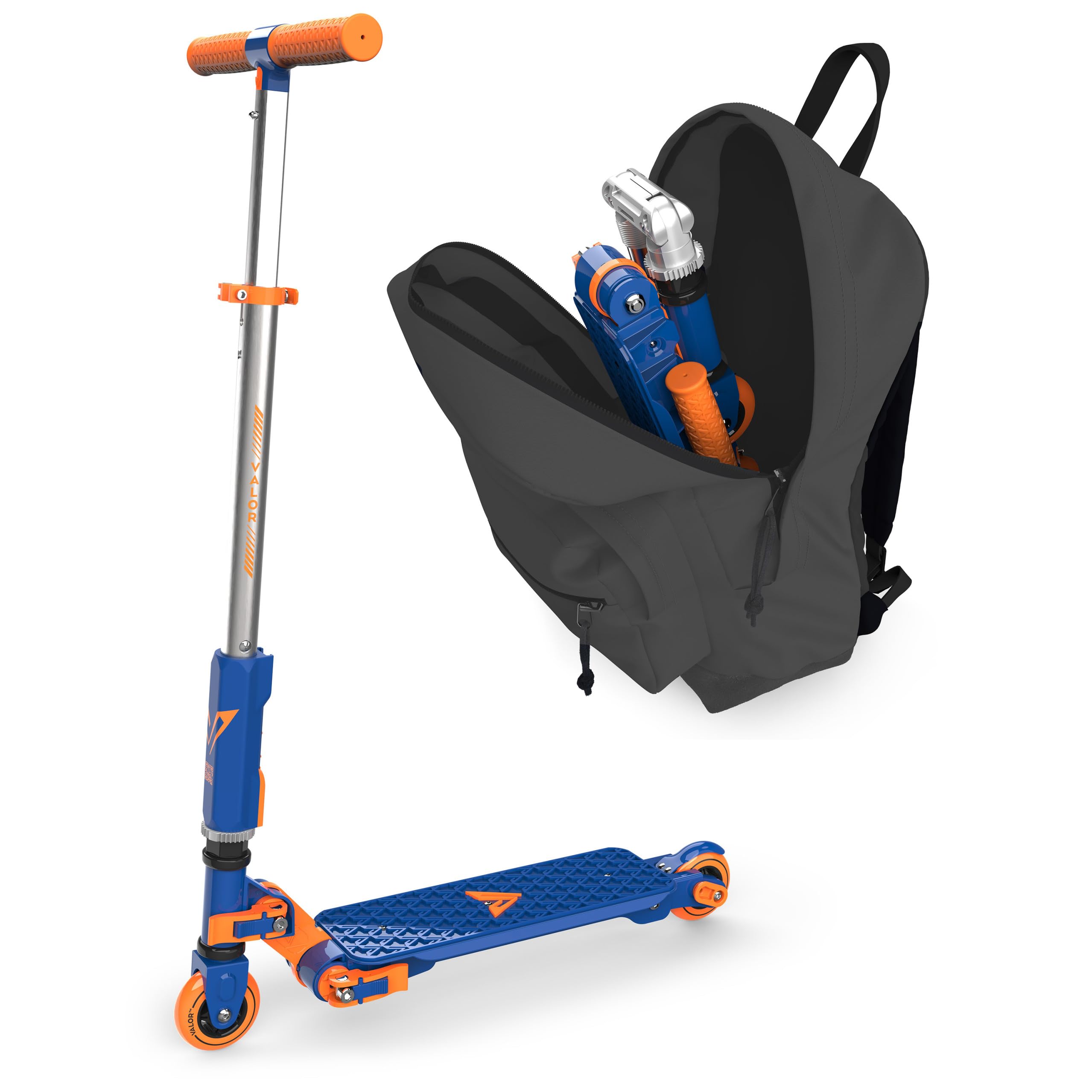 Valor Kick Scooter for Kids - Ultra Compact & Lightweight Foldable Scooter with ABEC-7 Wheel Bearings | Outdoor Ride-On Toy for Boys & Girls Ages 8-12 | Blue & Orange | Perfect for Commuting, Park Rides & Neighborhood Fun