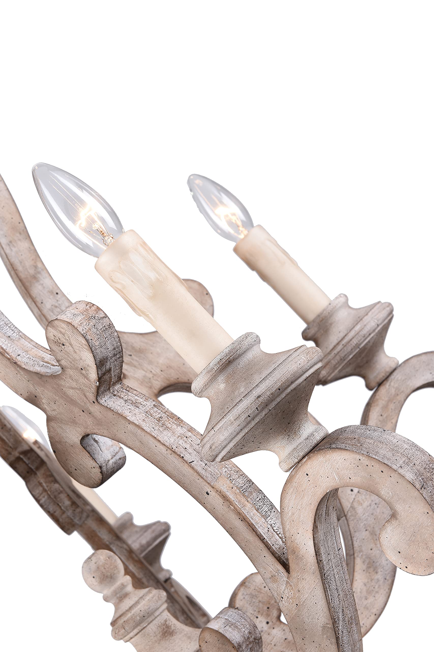 French Country Farmhouse Chandelier - 5-Light Candle Style Empire Pendant Light with Wood Accents - Antique Weathered Wood Finish - Perfect for Living Room, Dining Room & Bedroom Lighting