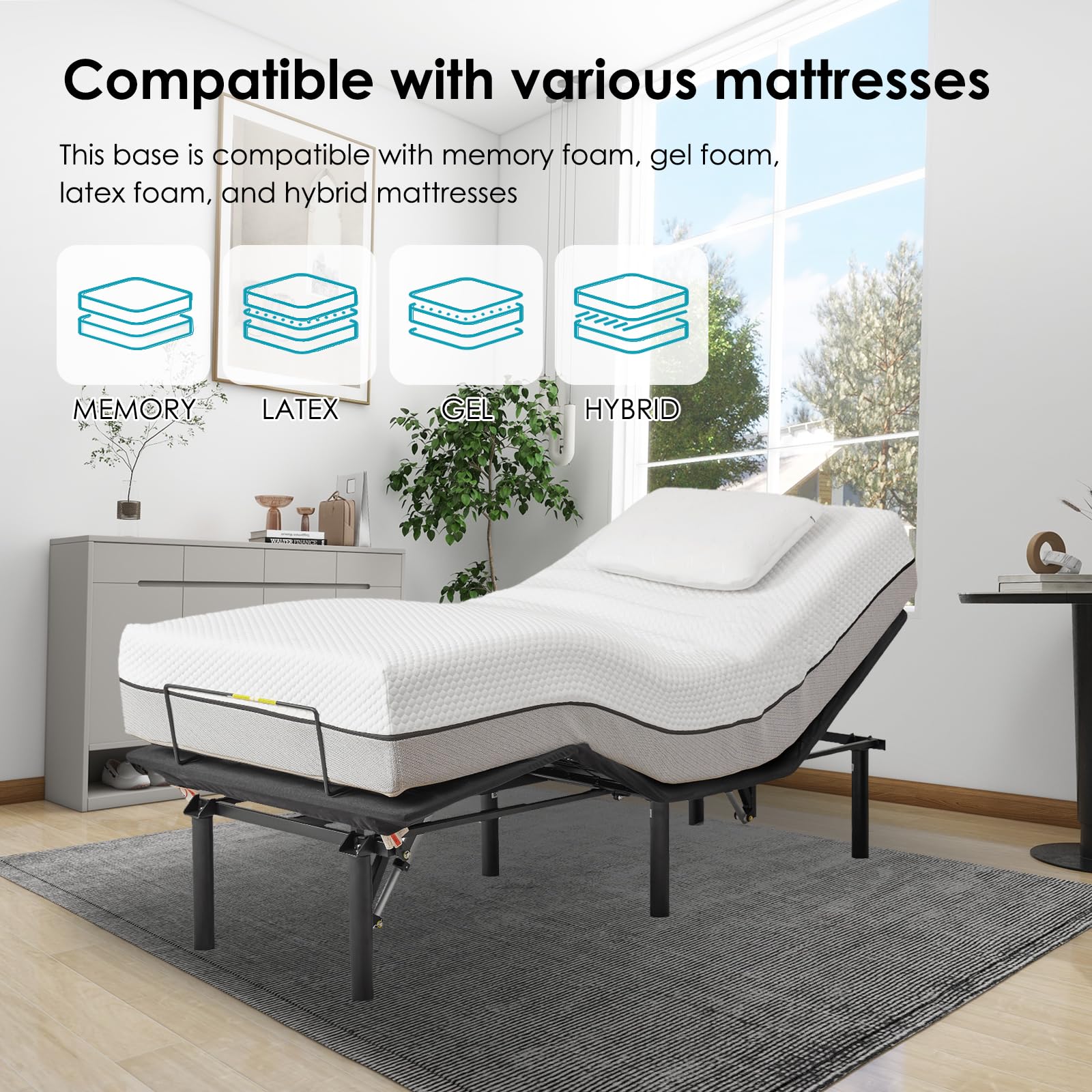 Twin XL Adjustable Bed Frame with Wireless Remote - Electric Bed Base with Head/Foot Incline & Quiet Motor - Easy Assembly Black - Perfect for Reading, Watching TV & Back Pain Relief