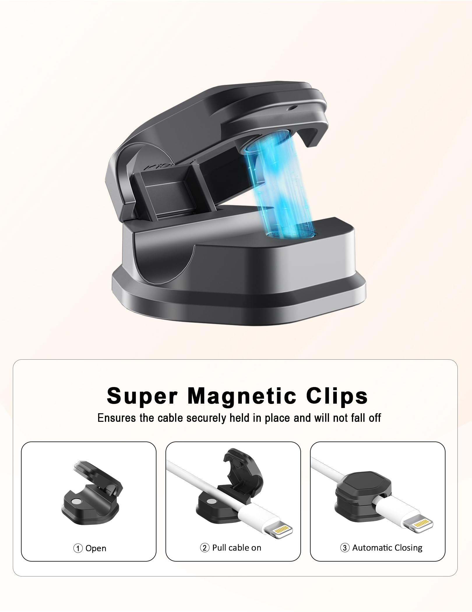 8 Pack Magnetic Cable Clips - Strong Cord Holder for Desk & Nightstand - Wire Organizer for Phone Charger, Computer, Home & Office Use - Perfect for Clutter-Free Workspace & Bedside Charging Station
