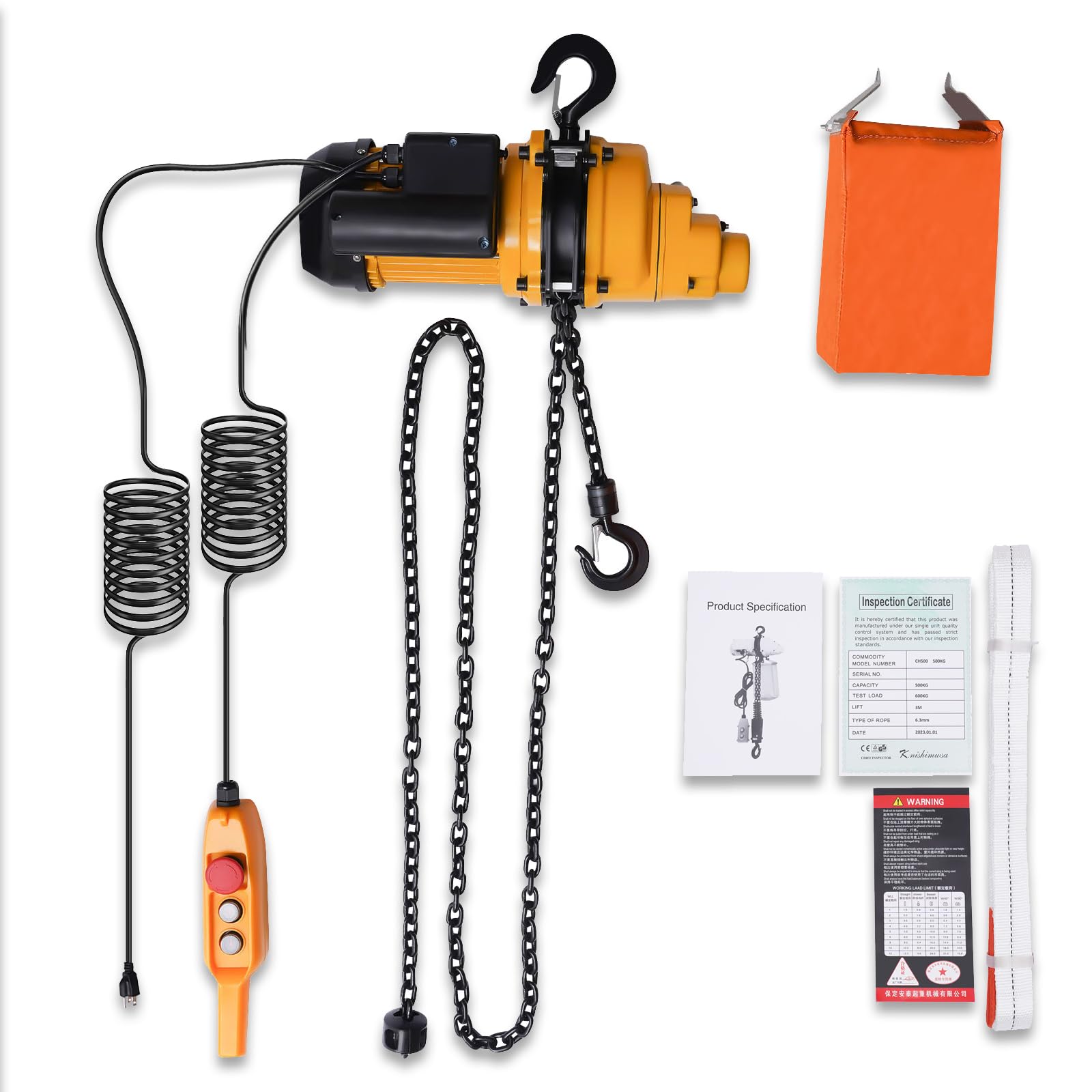 1 Ton (2200 Lbs) Electric Chain Hoist Winch - Single Phase Overhead Crane Hoist with Emergency Stop | 13Ft Max Lift Height | 110V Garage Ceiling Hoist for Workshop, Warehouse & Home Use
