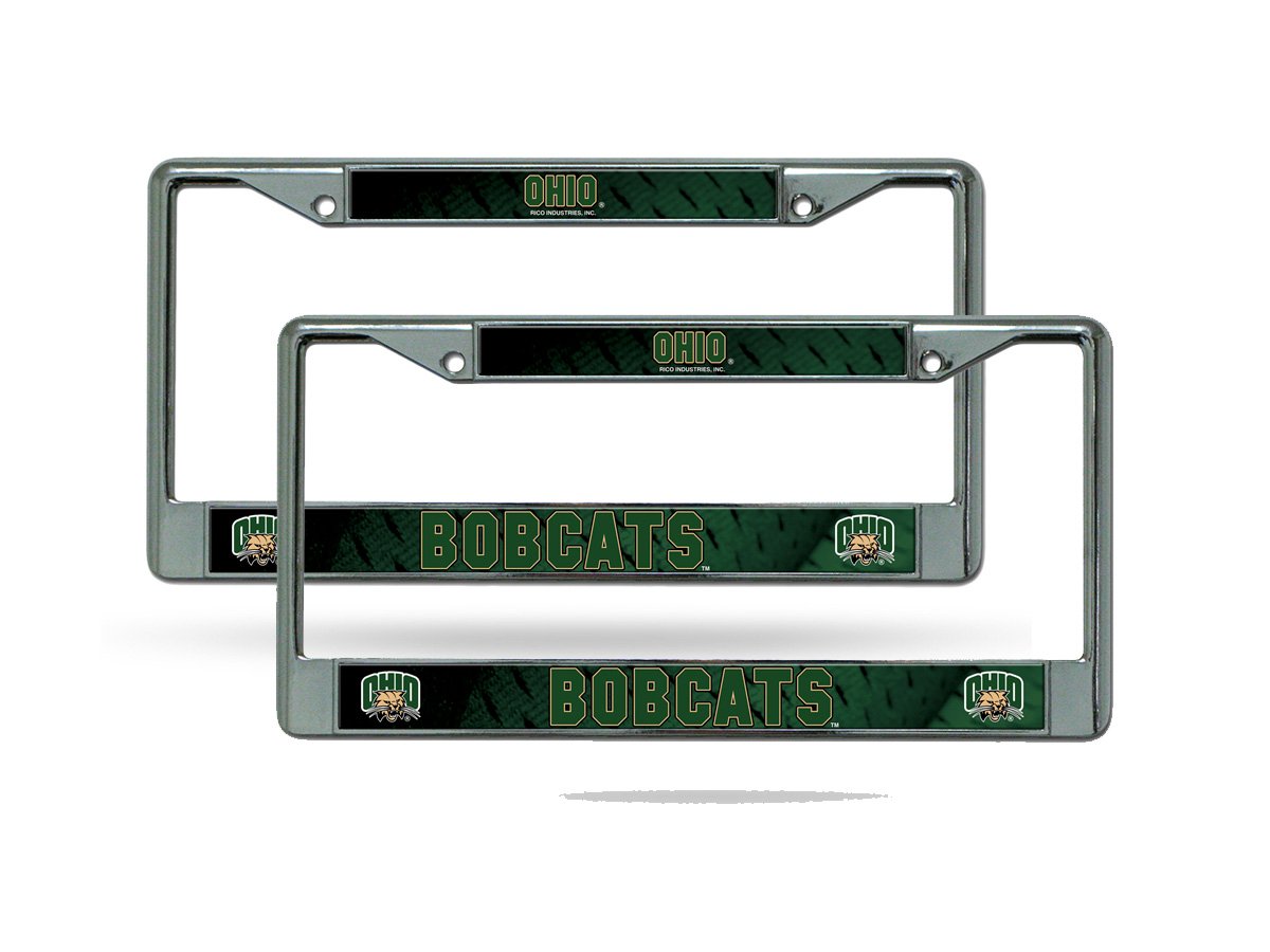 Rico Ohio Bobcats Chrome Metal License Plate Frame - Set of 2, Durable Car Accessories for Team Pride & Auto Protection - Perfect for Trucks, Cars & Tailgating