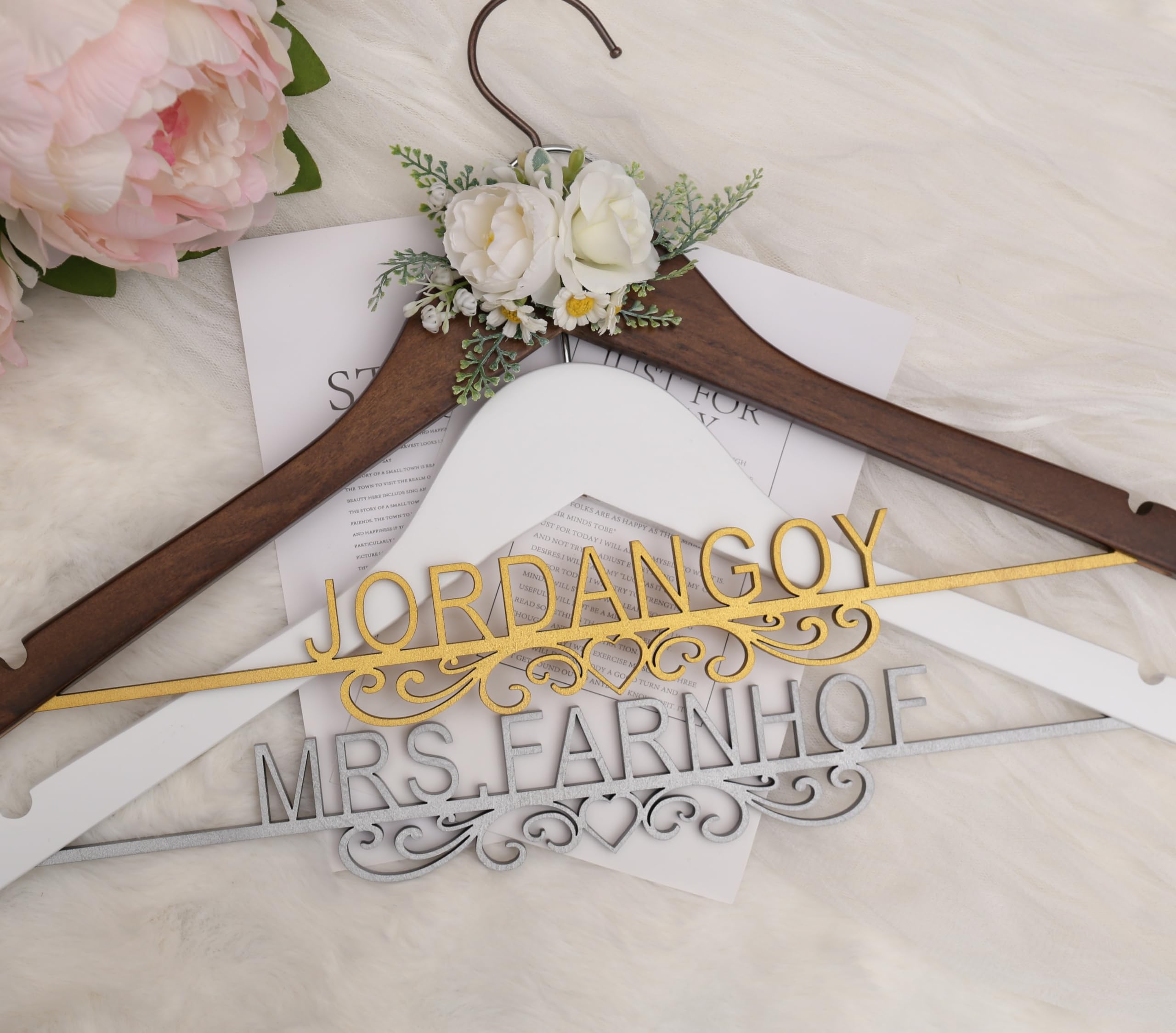 Personalized Wooden Wedding Hanger - Custom Bride & Bridesmaid Hangers with Engraved Names - Perfect for Wedding Gifts, Bridal Showers & Keepsakes