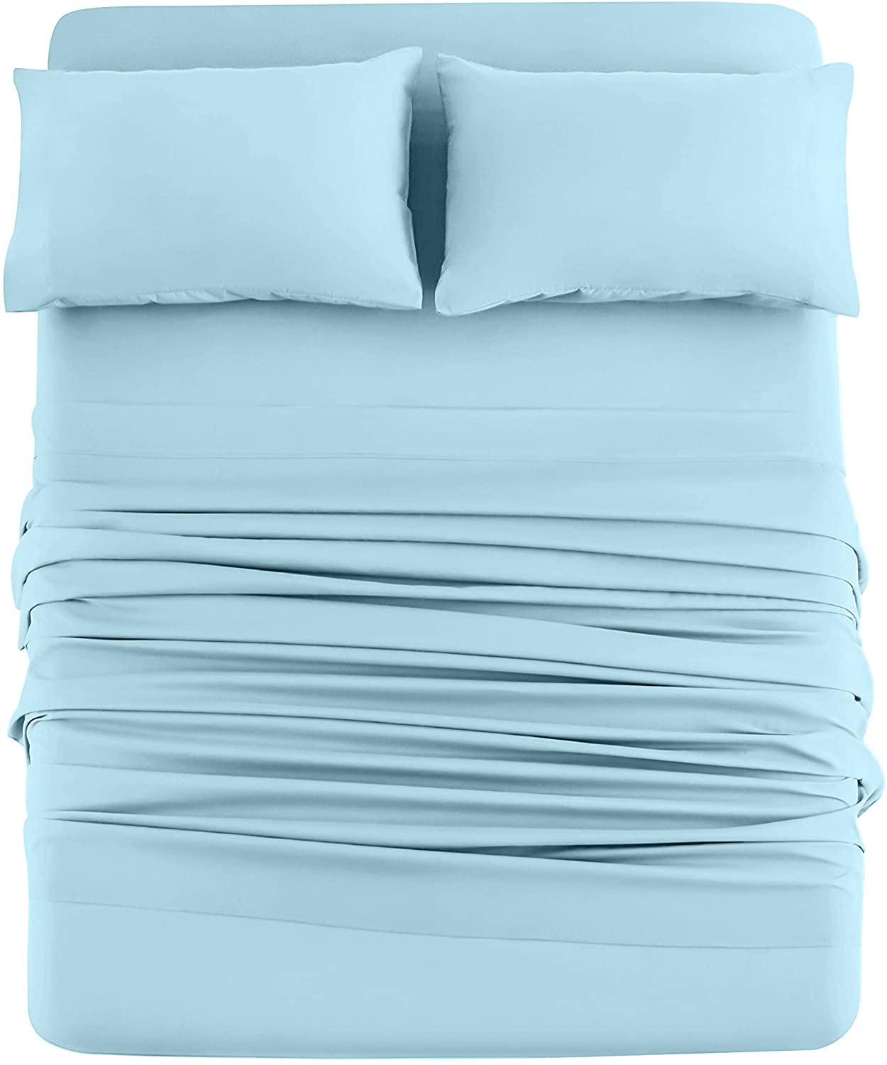 **DAN RIVER California King Jersey Sheet Set - 100% Cotton Luxury Bed Sheets | Ultra Soft & Breathable T-Shirt Material | All Season Comfort | Deep Pocket Fitted Sheet (4Pc, Cal King, Light Blue) - Perfect for Cozy Nights & Guest Bedrooms**