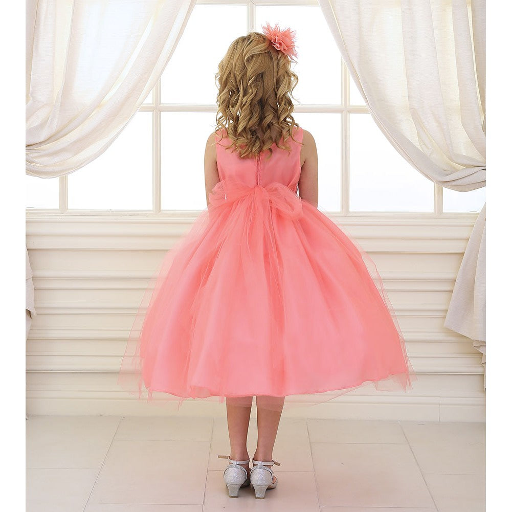 Sparkling Coral Rhinestone Tulle Junior Bridesmaid Dress for Big Girls - Size 8-12 | Perfect for Weddings, Prom & Special Occasions