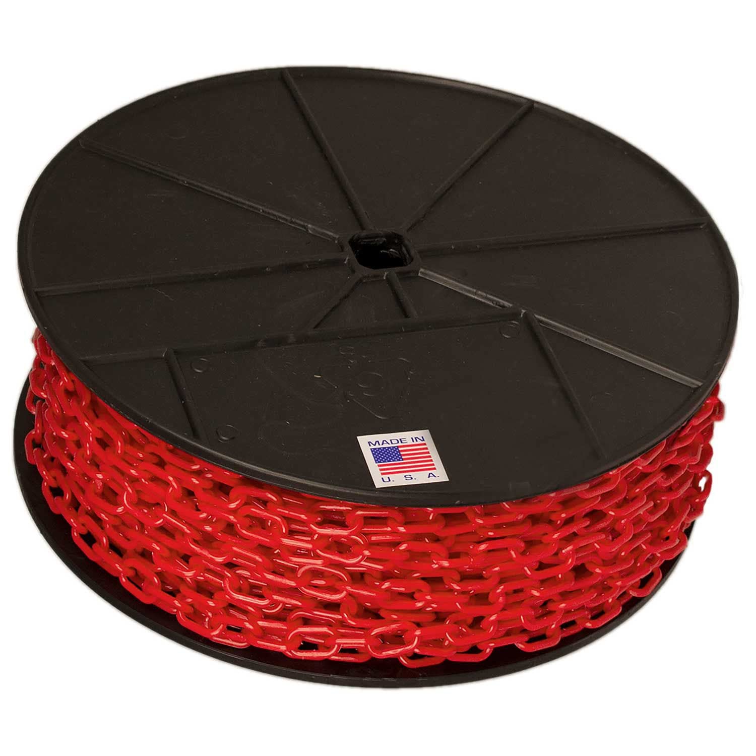 Mr. Chain Plastic Barrier Chain Reel - 3/4-Inch Link Diameter, 200-Foot Length, Bright Red Safety Chain for Crowd Control & Event Management - Perfect for Construction Sites, Retail Stores, and Public Events