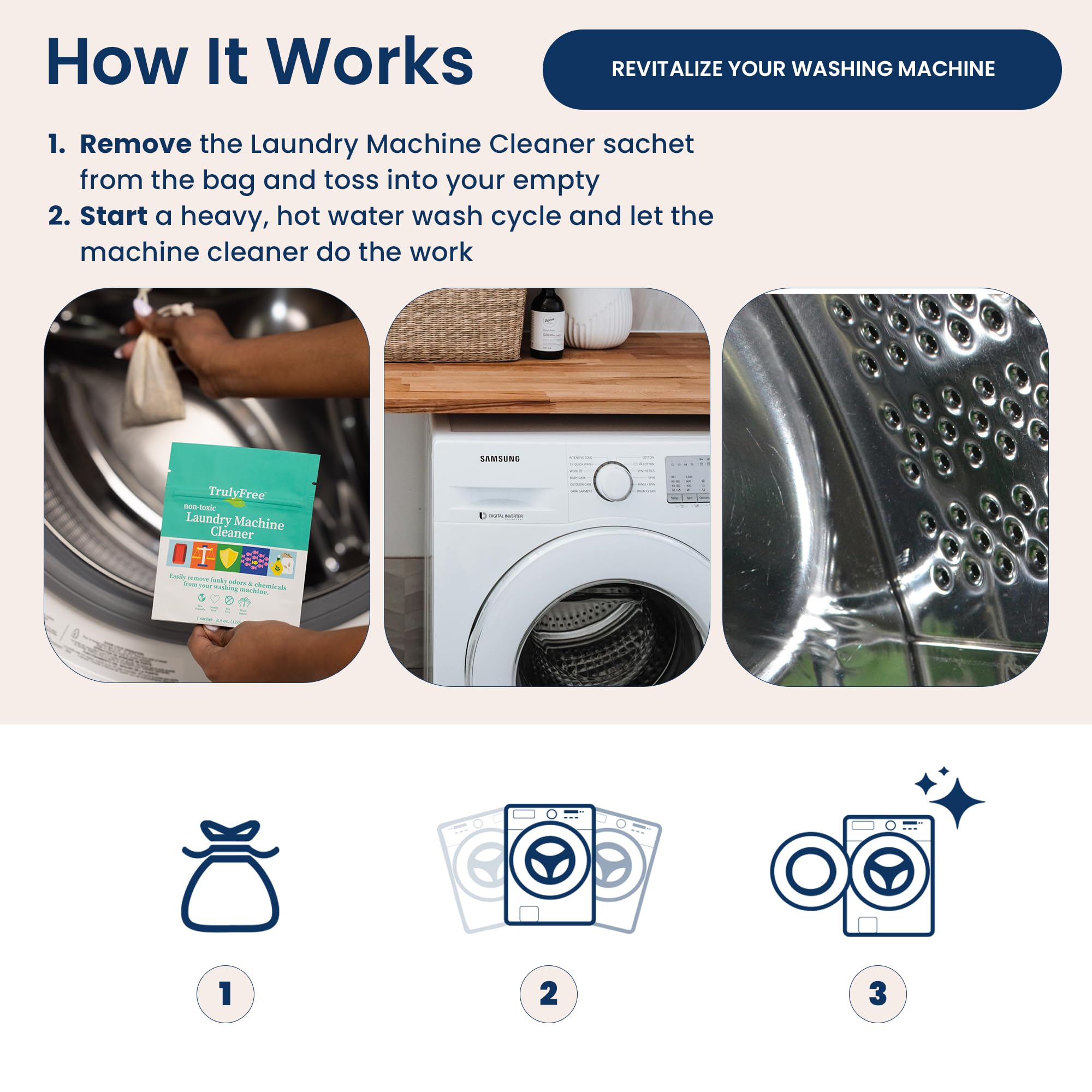 Laundry Washing Machine Cleaner - Deep Cleans Front Load & Top Load Washers - Removes Odor & Mold (1-Use) - Perfect for Monthly Washer Maintenance & Eliminating Musty Smells