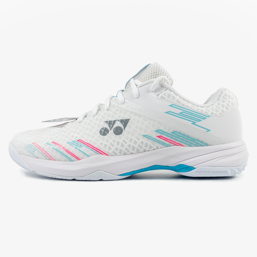 Yonex Cascade Accel Wide Badminton Shoes - White/Sky Blue - Lightweight & Comfortable for Indoor Sports & Training