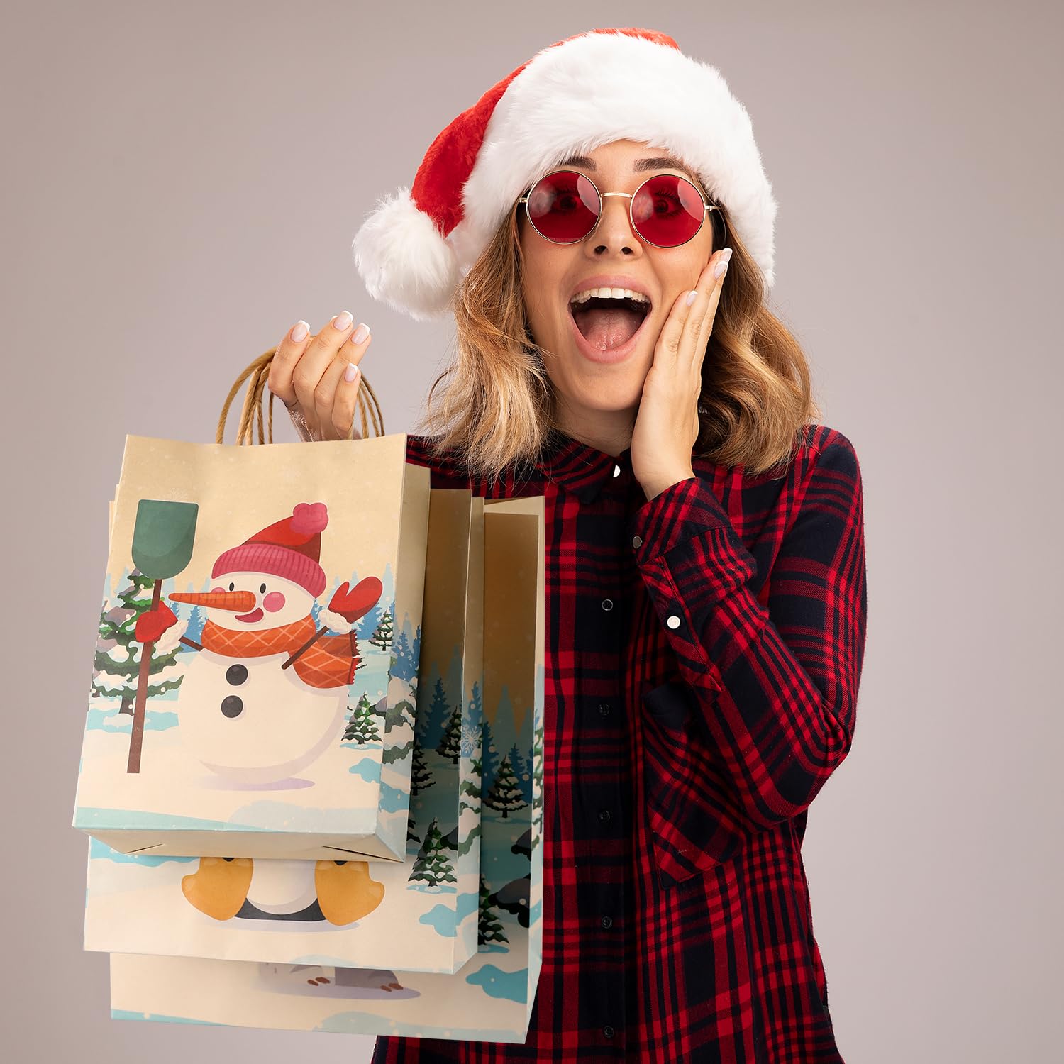 ASOEMERZ 18 Pack Christmas Kraft Gift Bags with Tissue Paper - 6 Festive Designs for Holiday Gifts, Party Favors & Xmas Treats - Perfect for Christmas Parties, Gift Exchanges & Holiday Celebrations