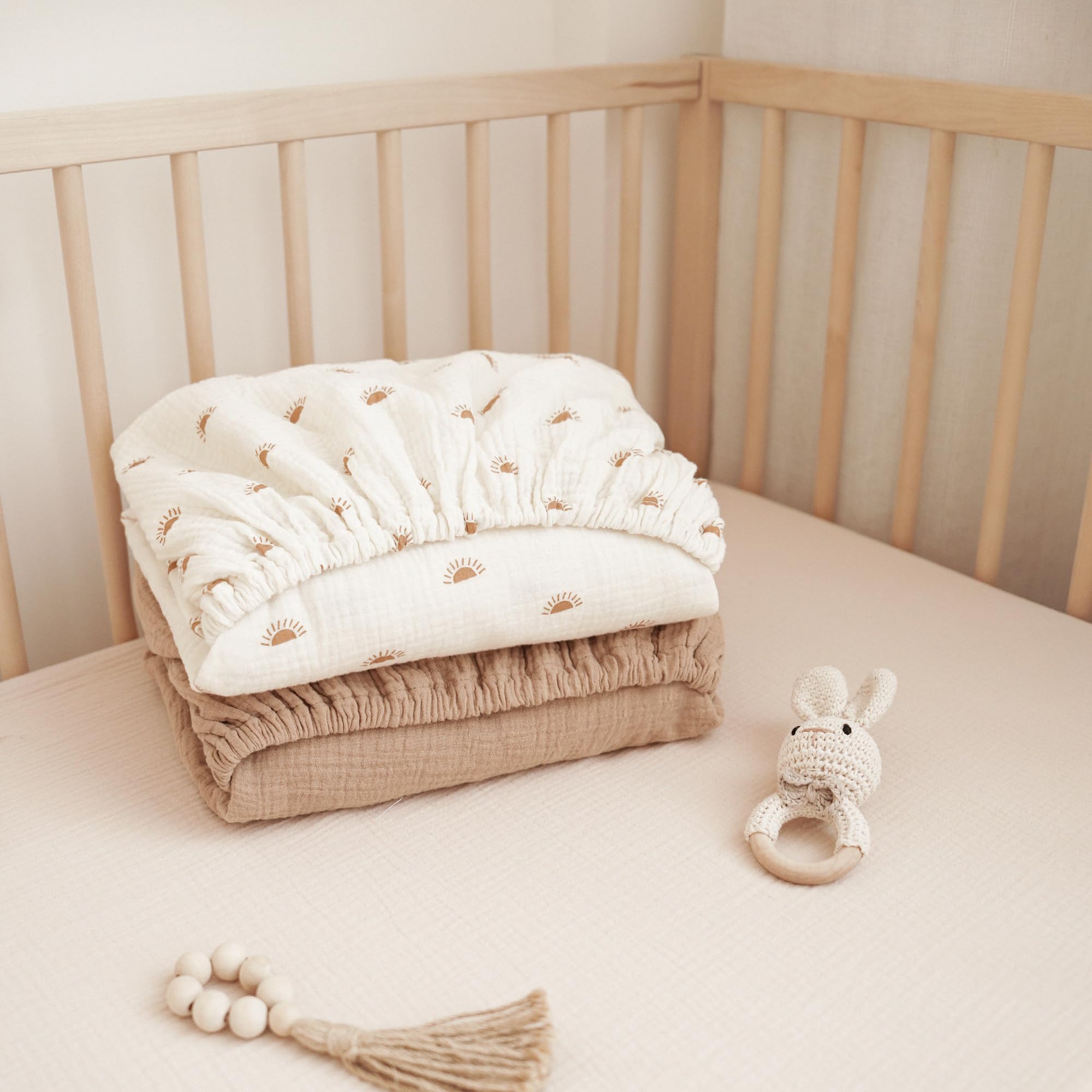 Soft Cotton Muslin Crib Sheets for Boys & Girls - 2 Pack Neutral Baby Bedding Set (52