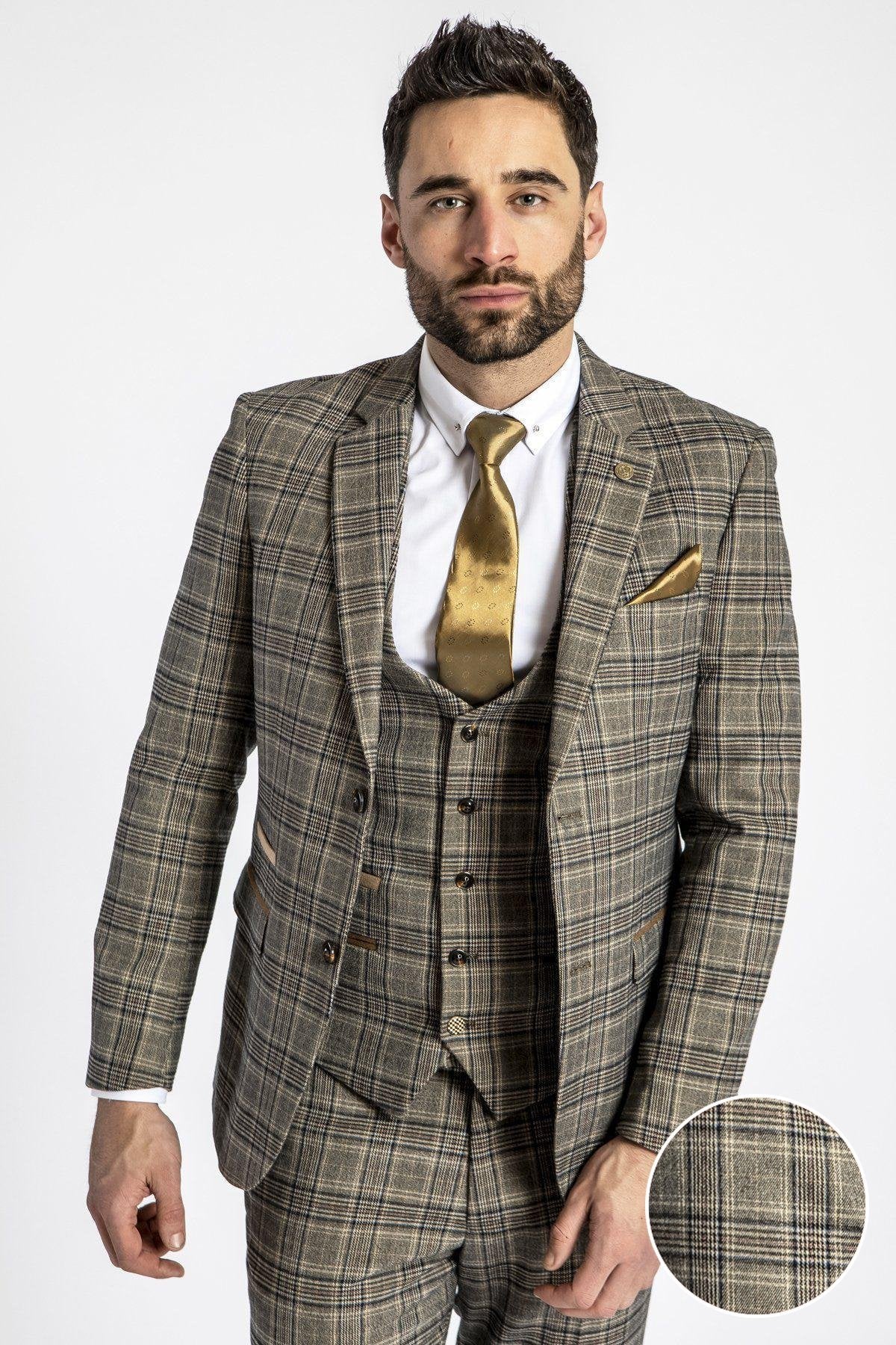 ENZO Women's Tan Tweed Check Blazer Jacket - Classic Office Wear & Business Casual Outfit for Professional Women