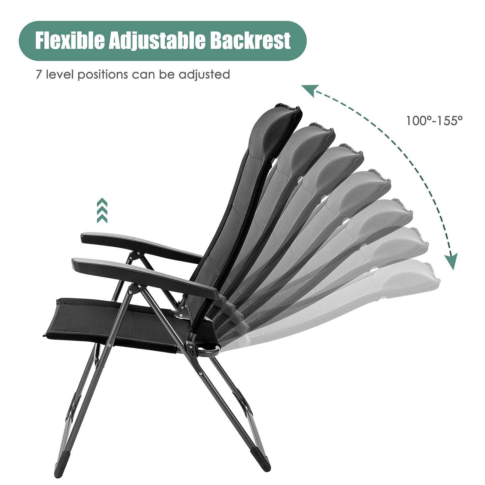 Giantex Set of 2 Folding Patio Dining Chairs - Adjustable Backrest & Headrest Outdoor Lawn Chairs - Portable Armchairs for Camping, Poolside, Garden, Backyard & Porch - Perfect for Relaxing, Sunbathing & Outdoor Dining