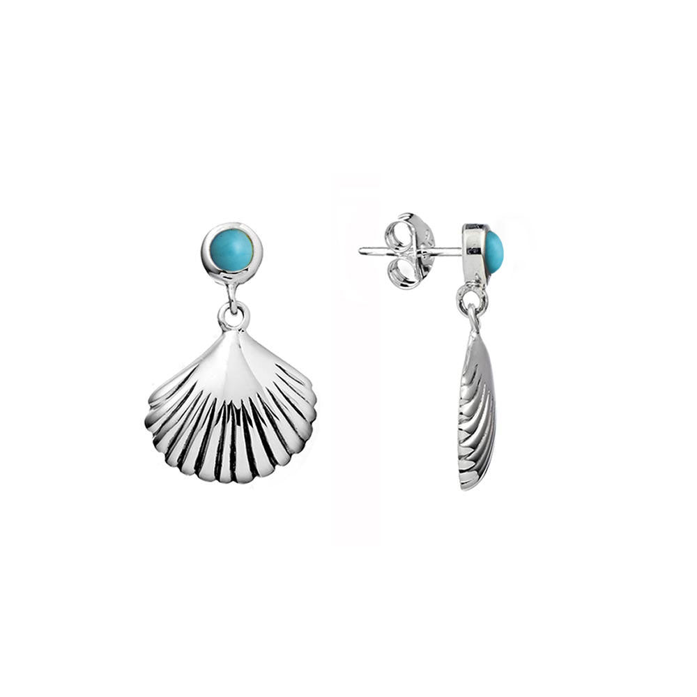 Turquoise Stud Earrings for Women - Genuine Seashell Gemstone Dainty Studs for Everyday Wear & Gift Giving