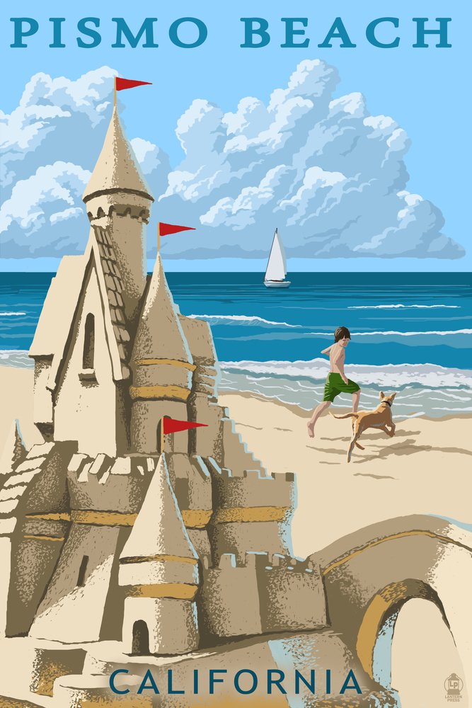Pismo Beach California Sandcastle Metal Wall Art - 24x36 Gallery Quality Aluminum Decor for Coastal & Beach House Interior Design