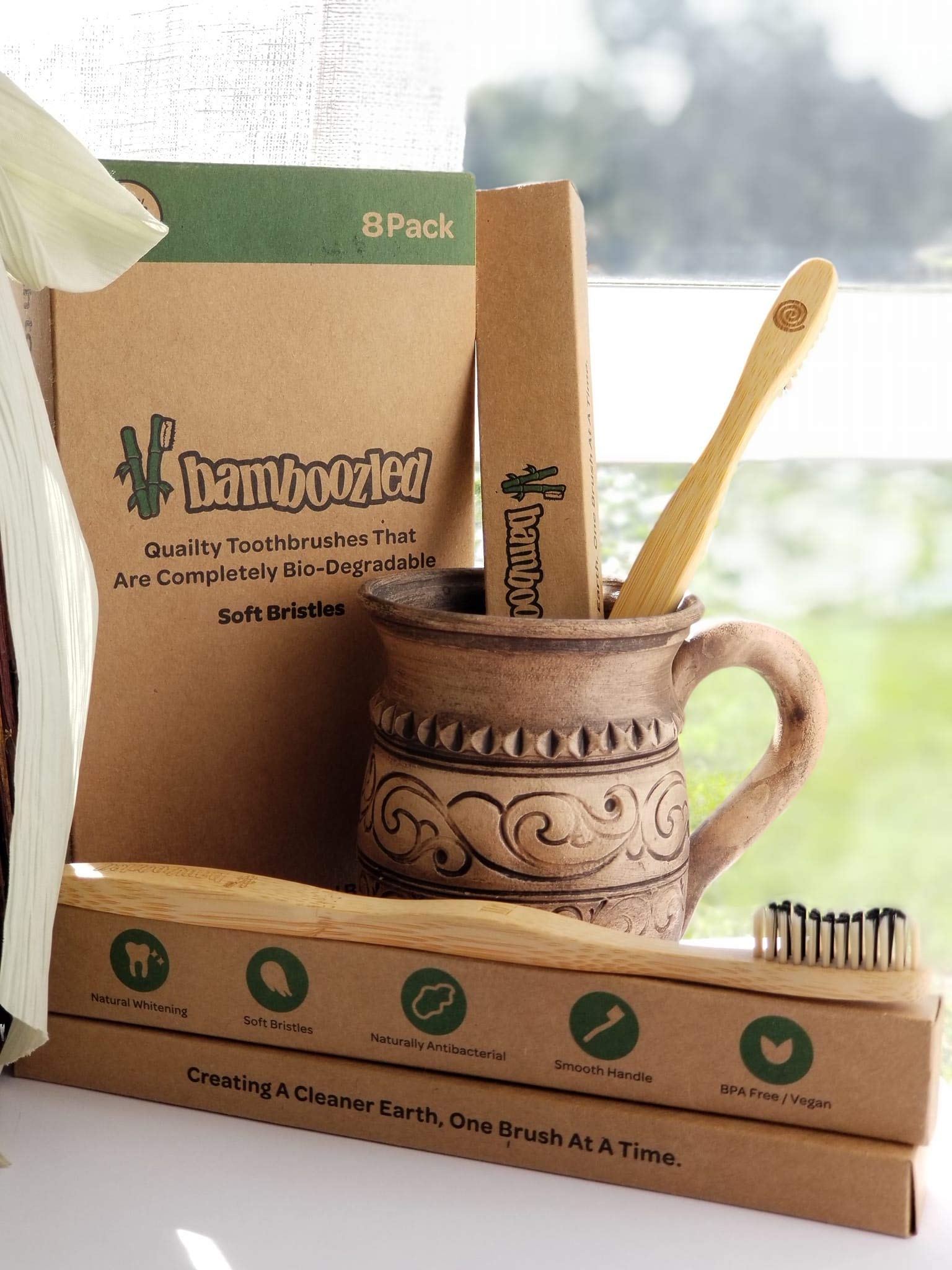 Eco-Friendly Bamboo Toothbrush with Charcoal Infused BPA-Free Soft Bristles - Organic, Vegan & Biodegradable - Natural Teeth Whitening - Set of 8 - Perfect for Home, Travel & Sustainable Oral Care