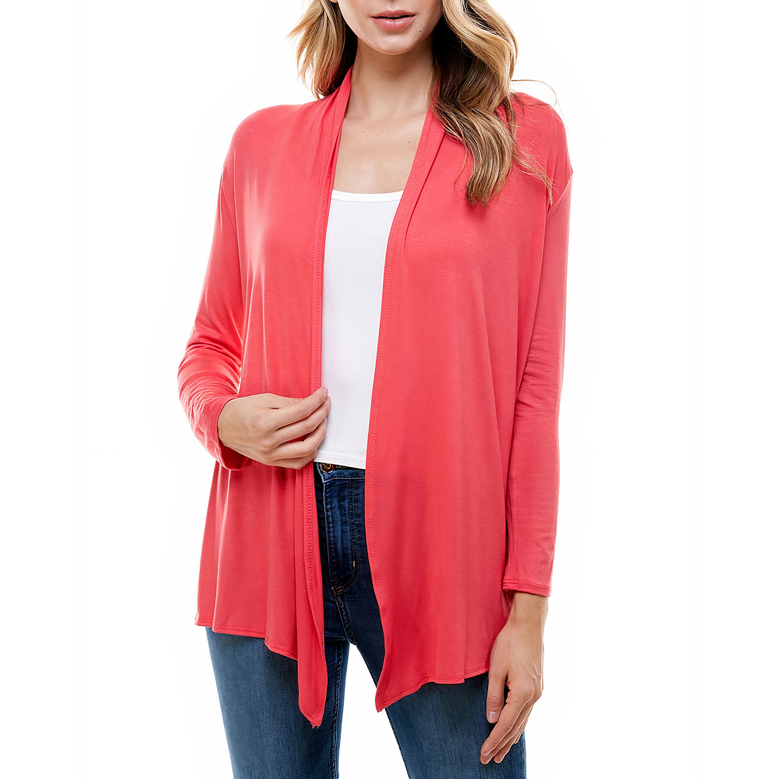 Azules Women's Rayon Open Front Drape Cardigan - Lightweight Long Sleeve Loose Fit Knit Sweater for Casual Outfits & Layering