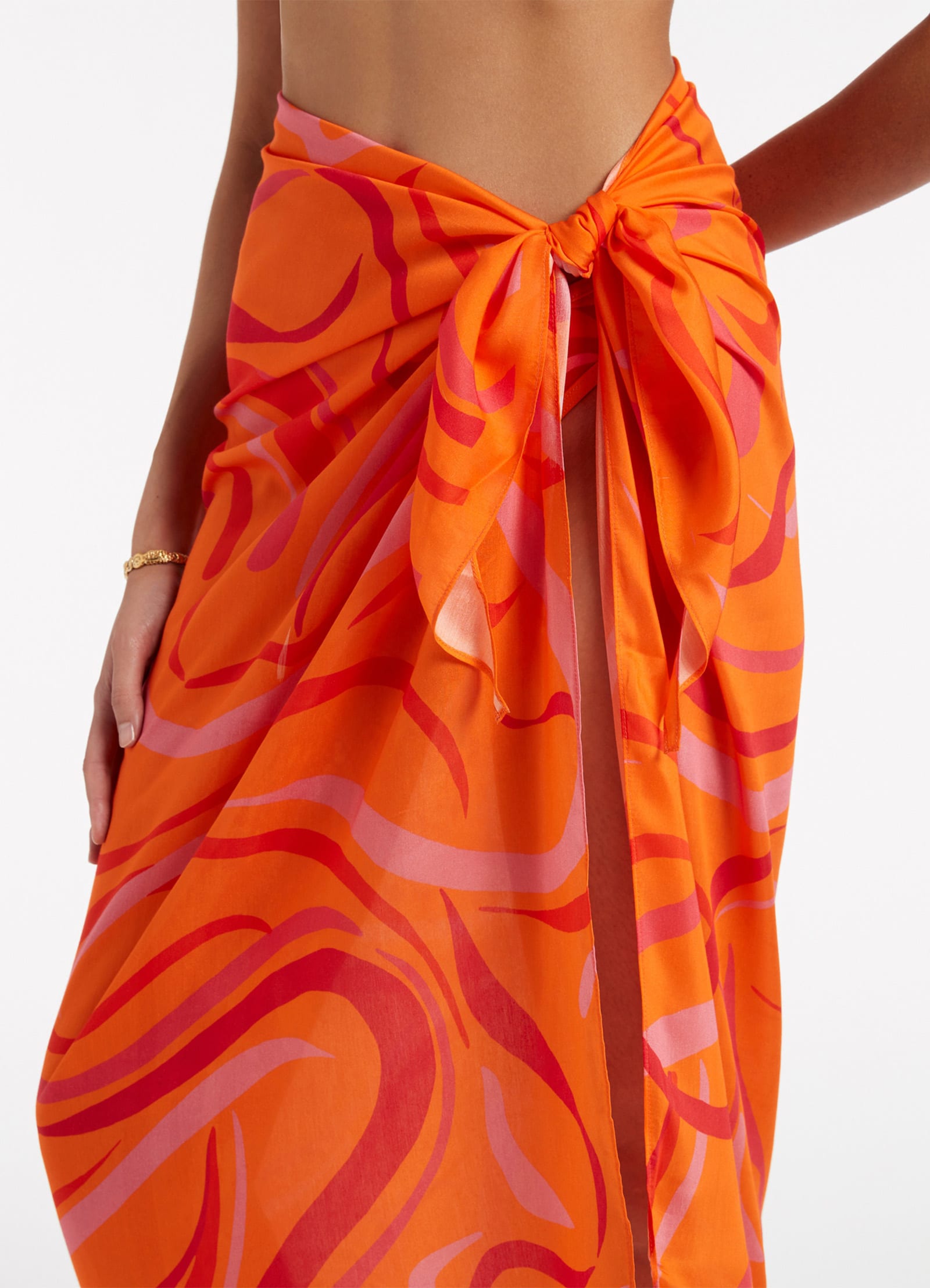 Vortici Sarong - Retro Orange Beach Wrap, Boho Chic Skirt, Summer Cover Up for Women - Perfect for Beach, Pool, and Vacation Outfits
