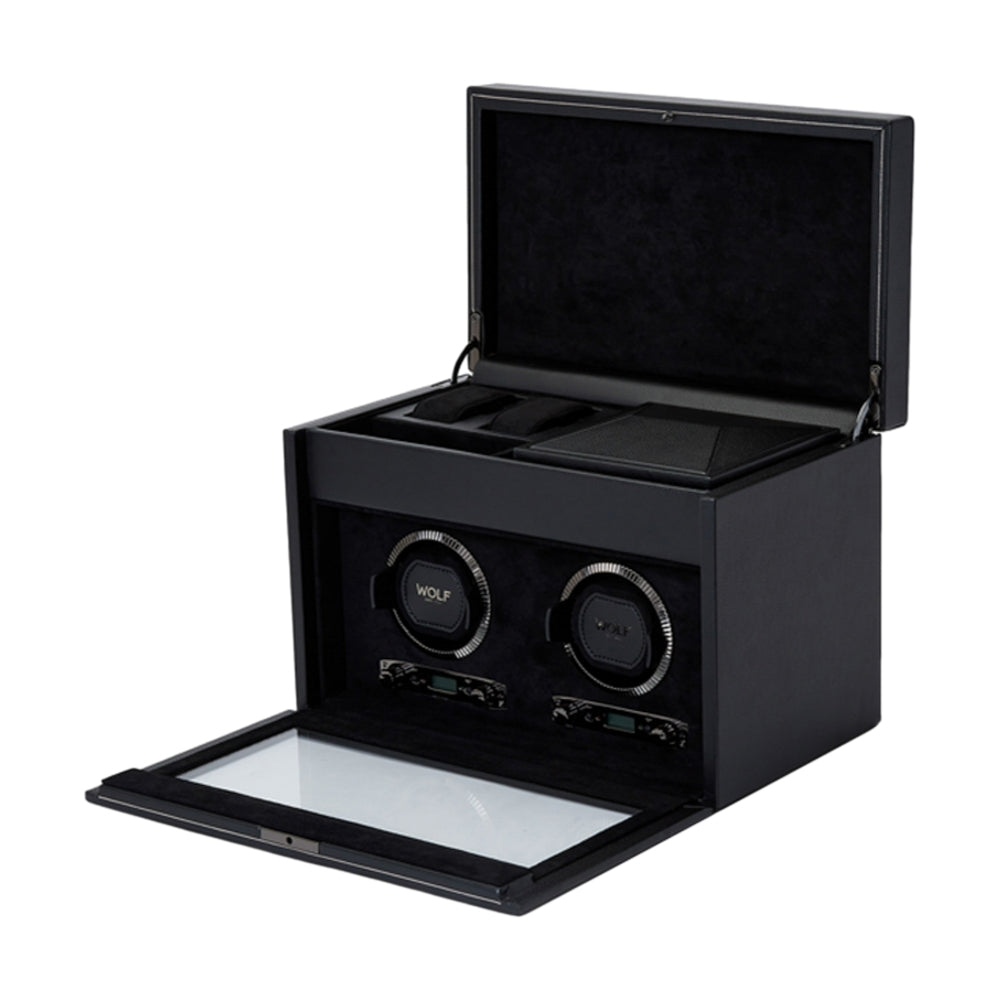 Premium British Racing Double Watch Winder with Storage Box - Black | Automatic Watch Winder for Men & Women | Perfect for Luxury Watch Collection & Travel