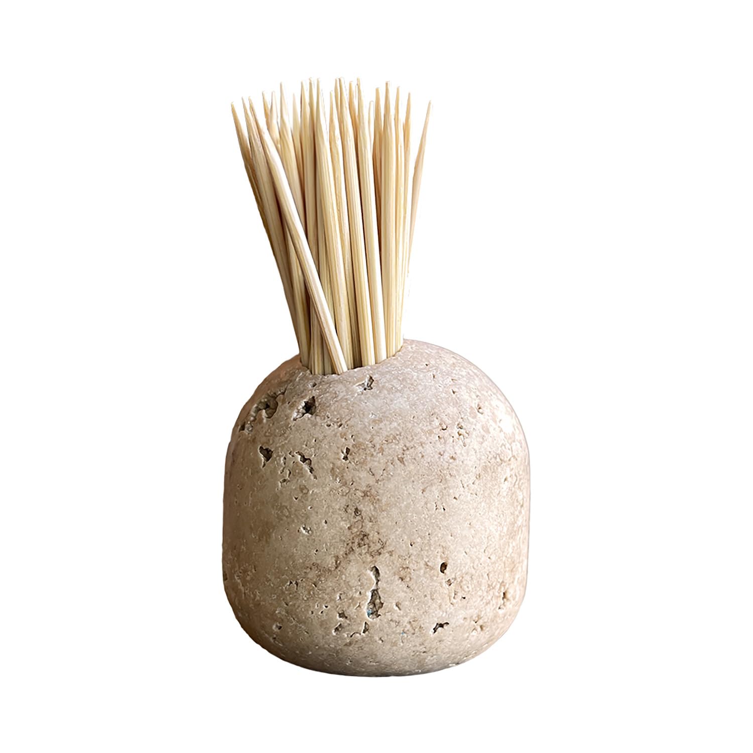 Natural Travertine Toothpick & Match Holder - Decorative Stone Home Decor for Kitchen, Dining Table, and Countertop Organization